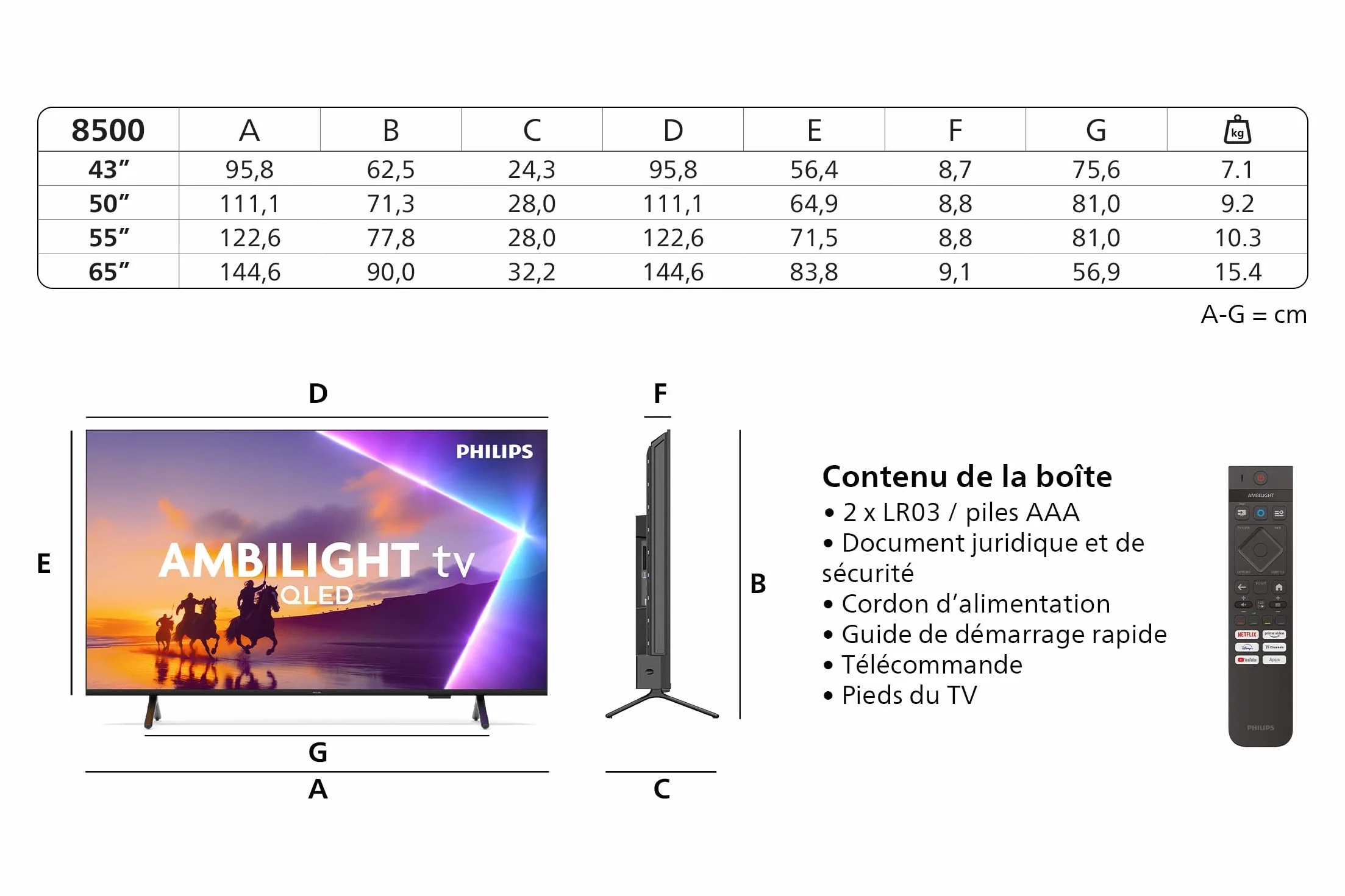 Philips Ambilight 43PUS8500 4K LED Smart TV 43 Pouces Pixel Precise Ultra HD Titan OS Dolby Atmos