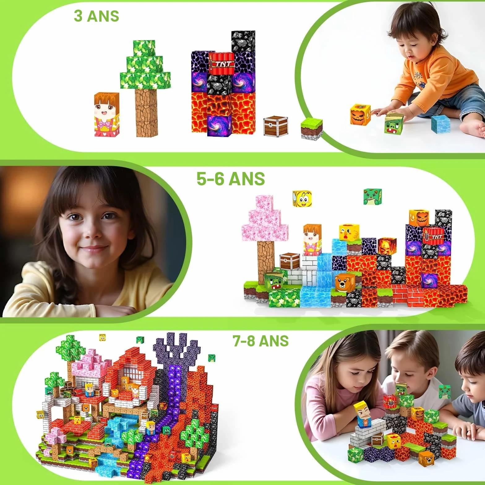 Magnetic Blocks 100 pièces 2CM Jeux Aimants Construction Enfant 3+ Ans Montessori