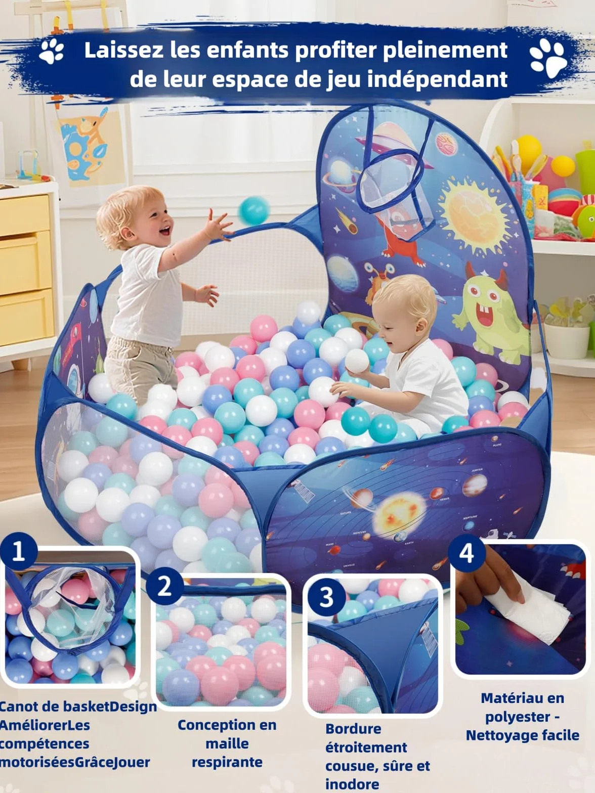 ZimiTeda Piscine à balles Pliable pour Enfants avec Panier de Basket-Ball 120 cm Fosse à balles Pop-up pour Bébé Filles Garçons