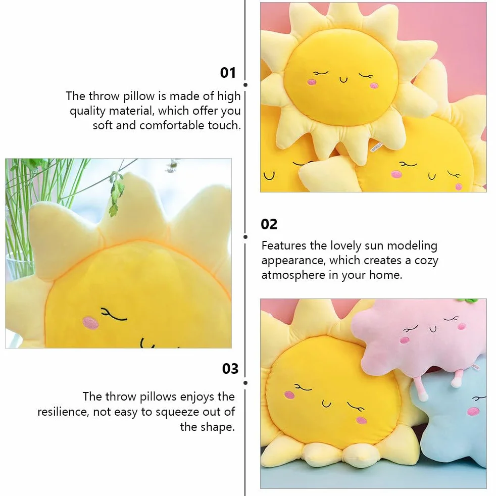 Oreiller Peluche Soleil Créatif 40x40x10cm Coussin Doux Enfants Décoration Chambre