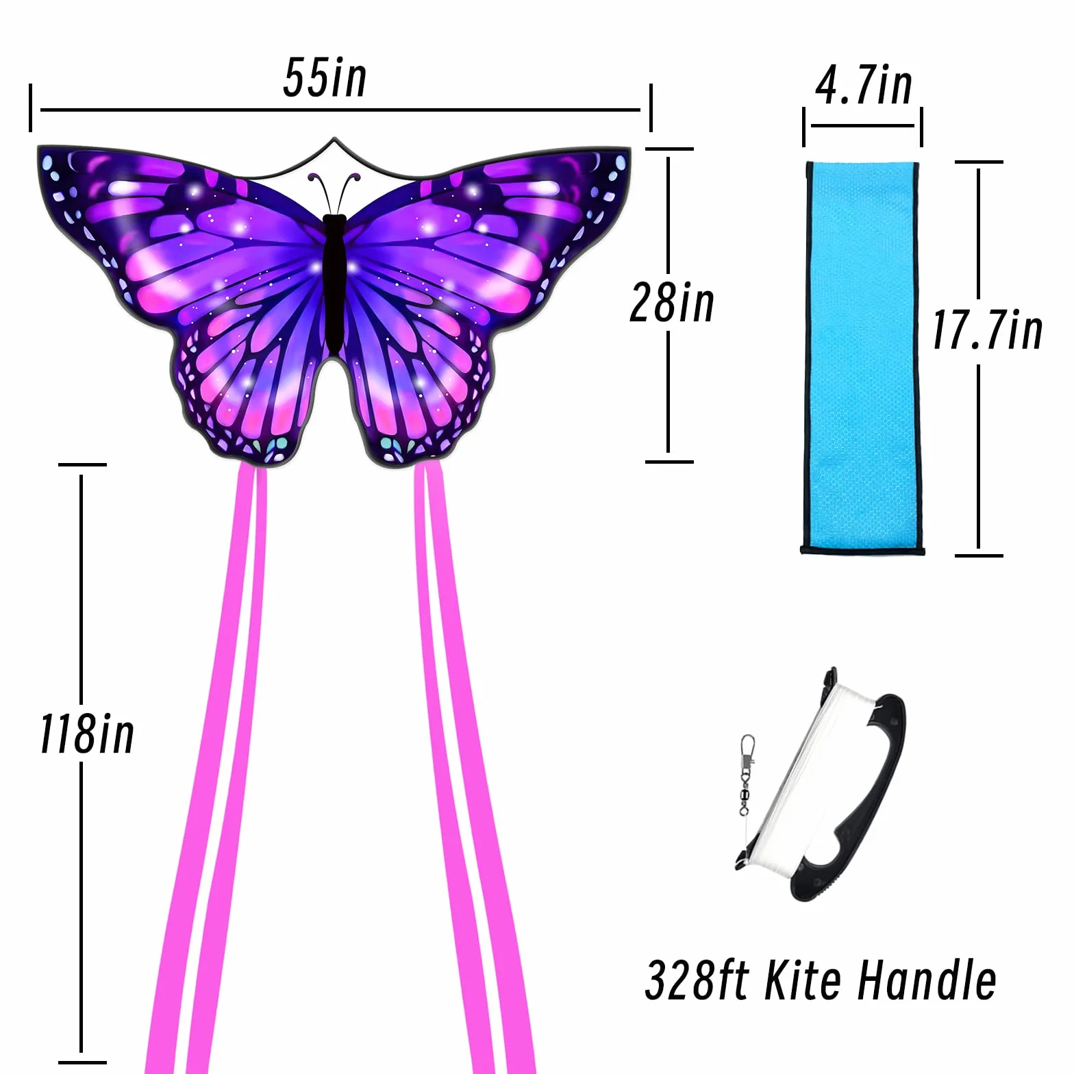 Cerf-volant papillon violet 140 x 71 cm pour enfants et adultes extérieur plage