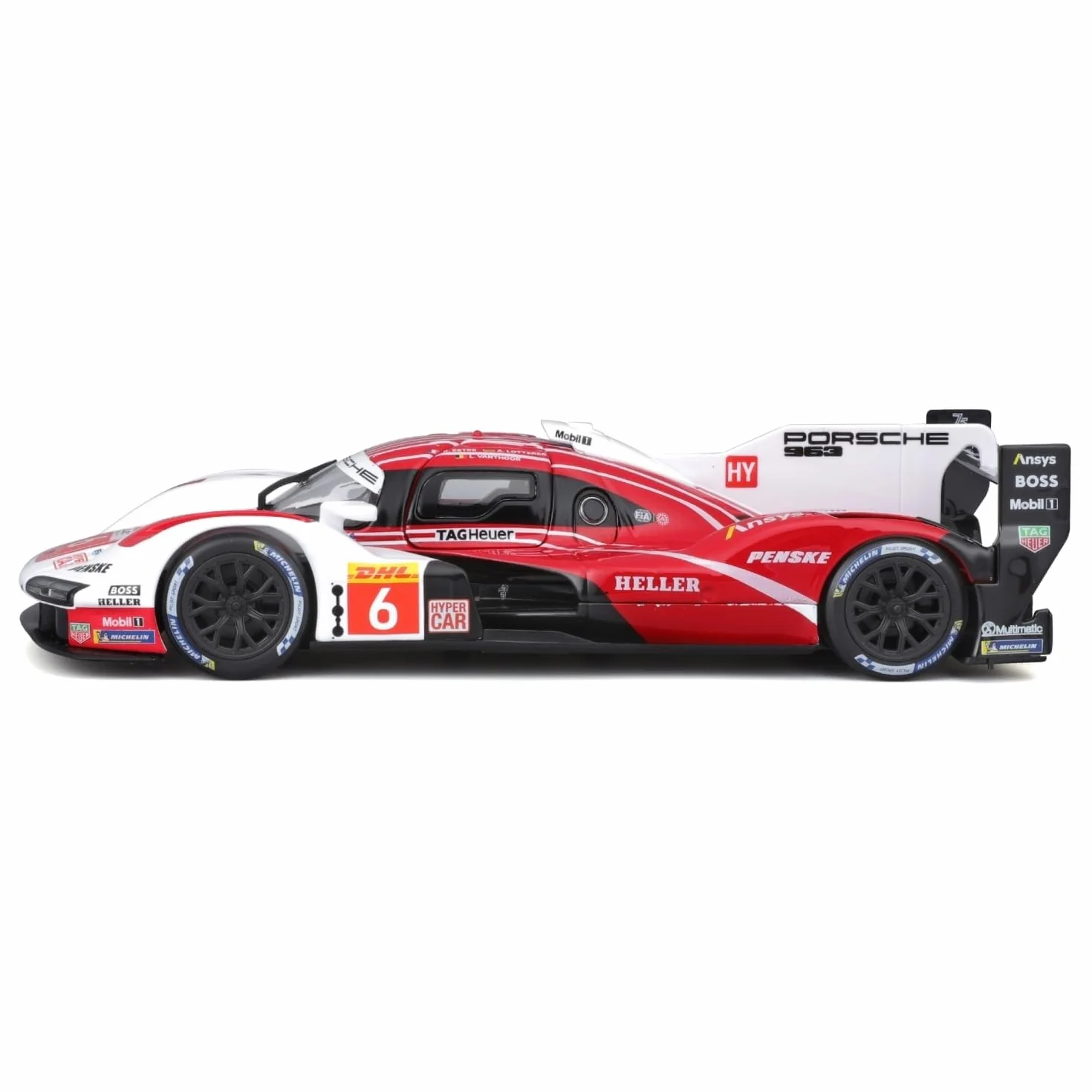 Bburago Porsche Penske 963#6 Voiture Diecast 1:24 Réplique Rouge Blanc Portes Ouvrables