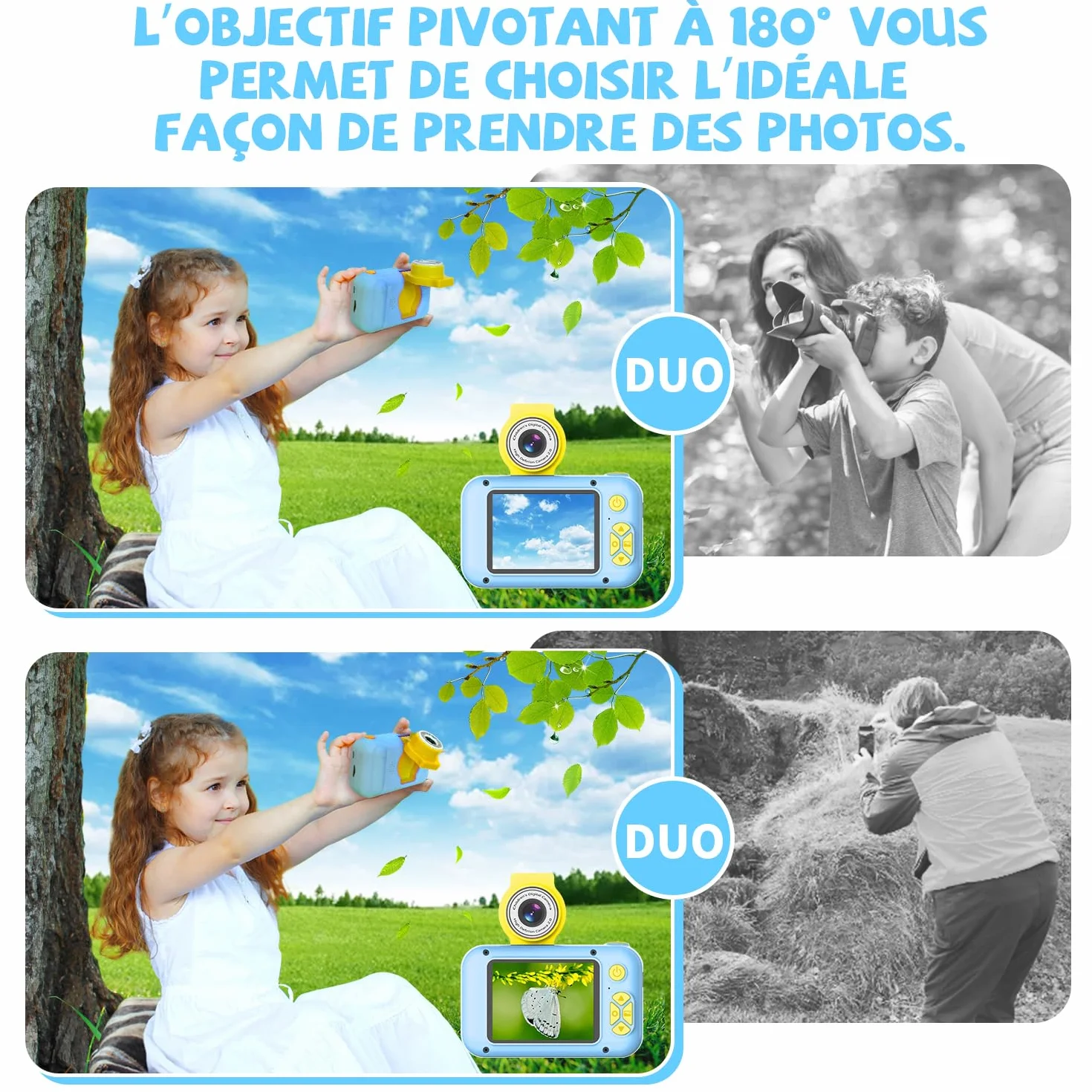 ARNSSIEN Appareil Photo Enfant Écran 2,4" Objectif Pivotant 180° Numérique 3-12 Ans Cadeau Anniversaire