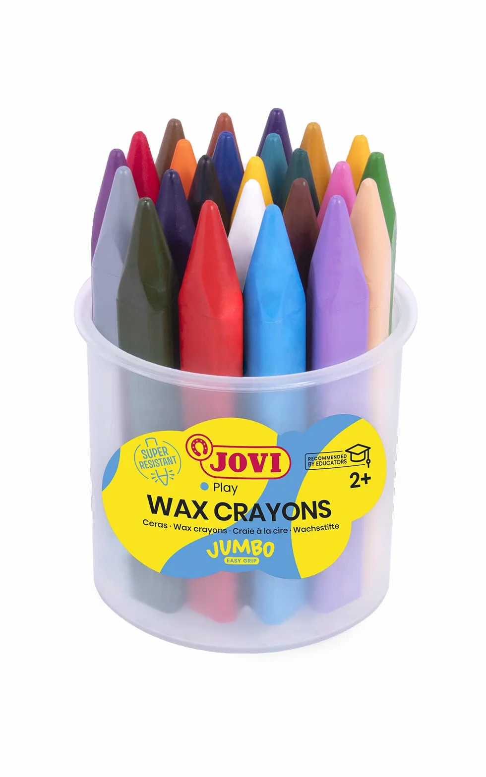 Jovi Crayons Jumbo Easy Grip, Pot de 24 Crayons Triangulaires, Couleurs Assorties