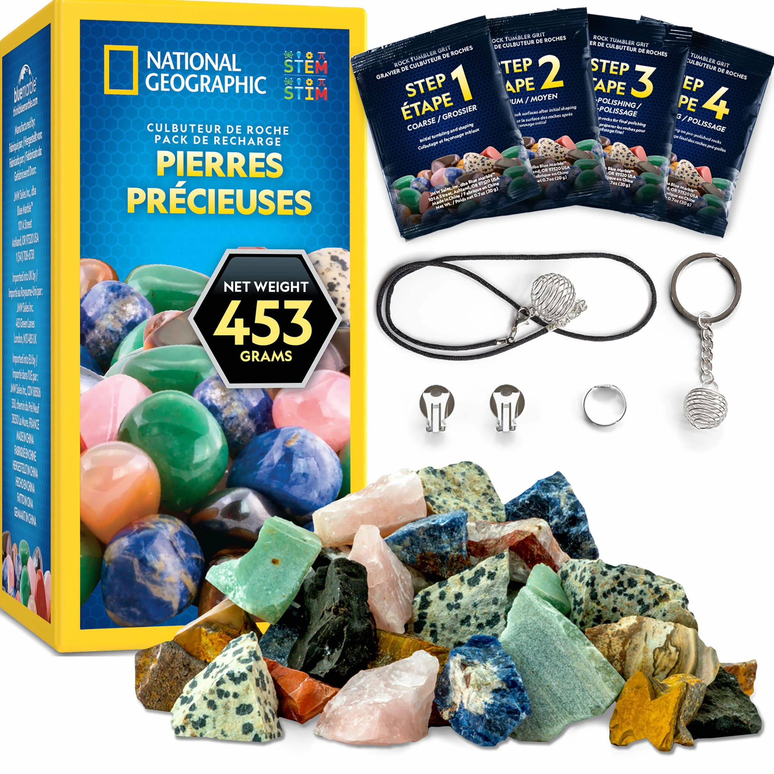 National Geographic Polisseuse de Pierres Recharge 453g Gemmes Minéraux Bruts Améthyste Quartz Kit Polissage Accessoires Bijoux