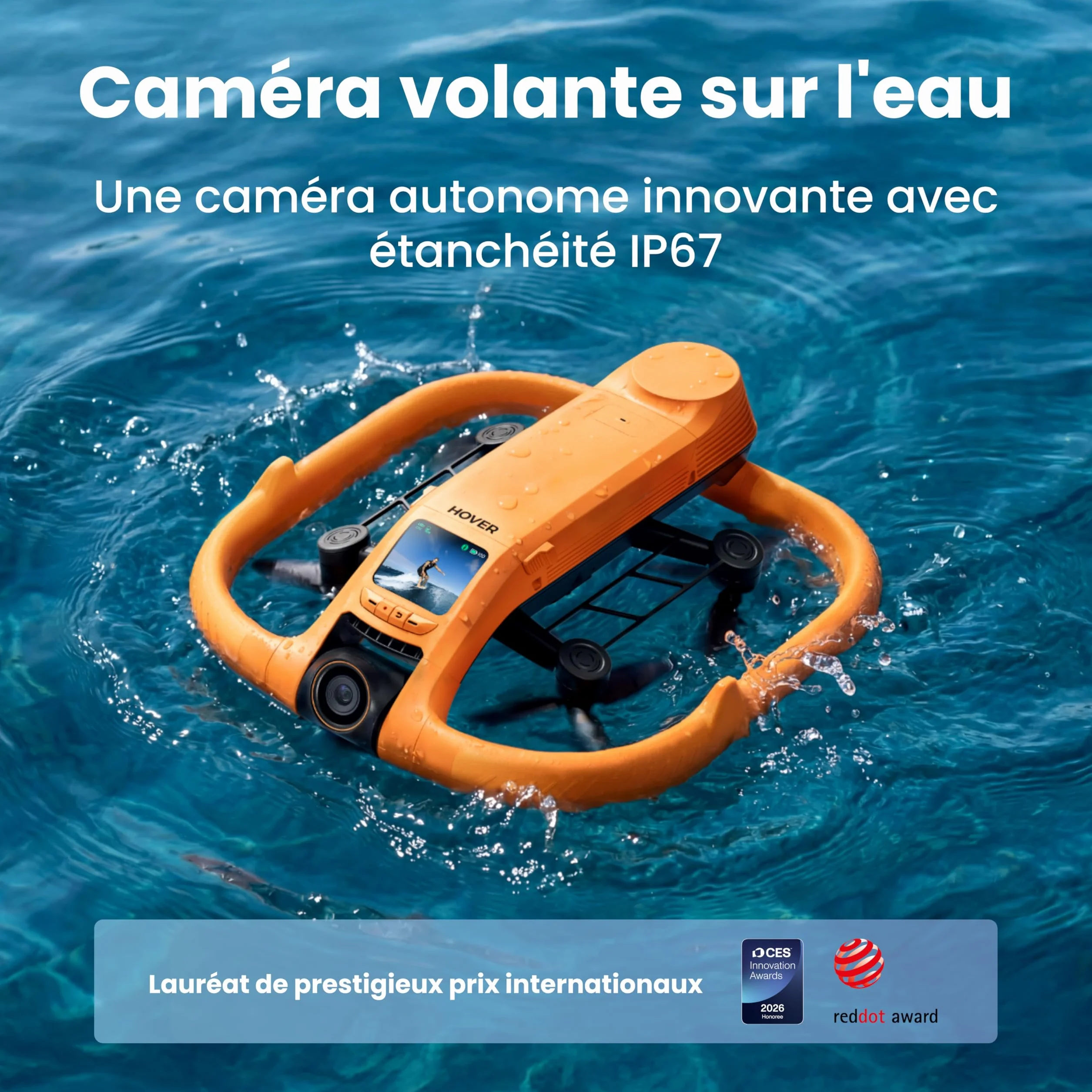 HOVERAir AQUA Caméra volante, drone suivi étanche IP67 avec caméra pour sports nautiques, 34mph, 10+ modes de vol, ralenti 4K 100ips, vidéo HDR, SmoothCapture 3.0 (Land & Sea Combo)