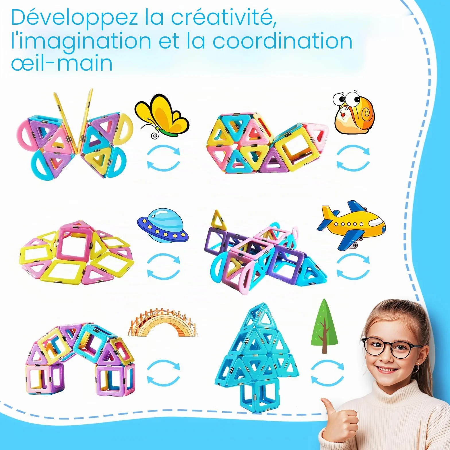 Magblock Blocs de Construction magnétiques 52 pièces 3D Jouet éducatif pour Enfants 3-8 Ans