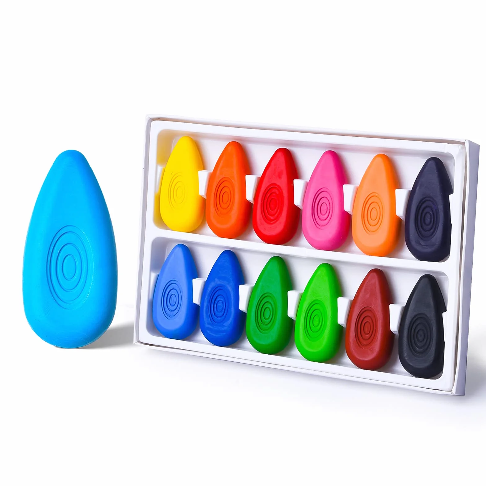 Four Candies Lot de 12 crayons à doigts non toxiques lavables forme goutte d'eau facile à saisir