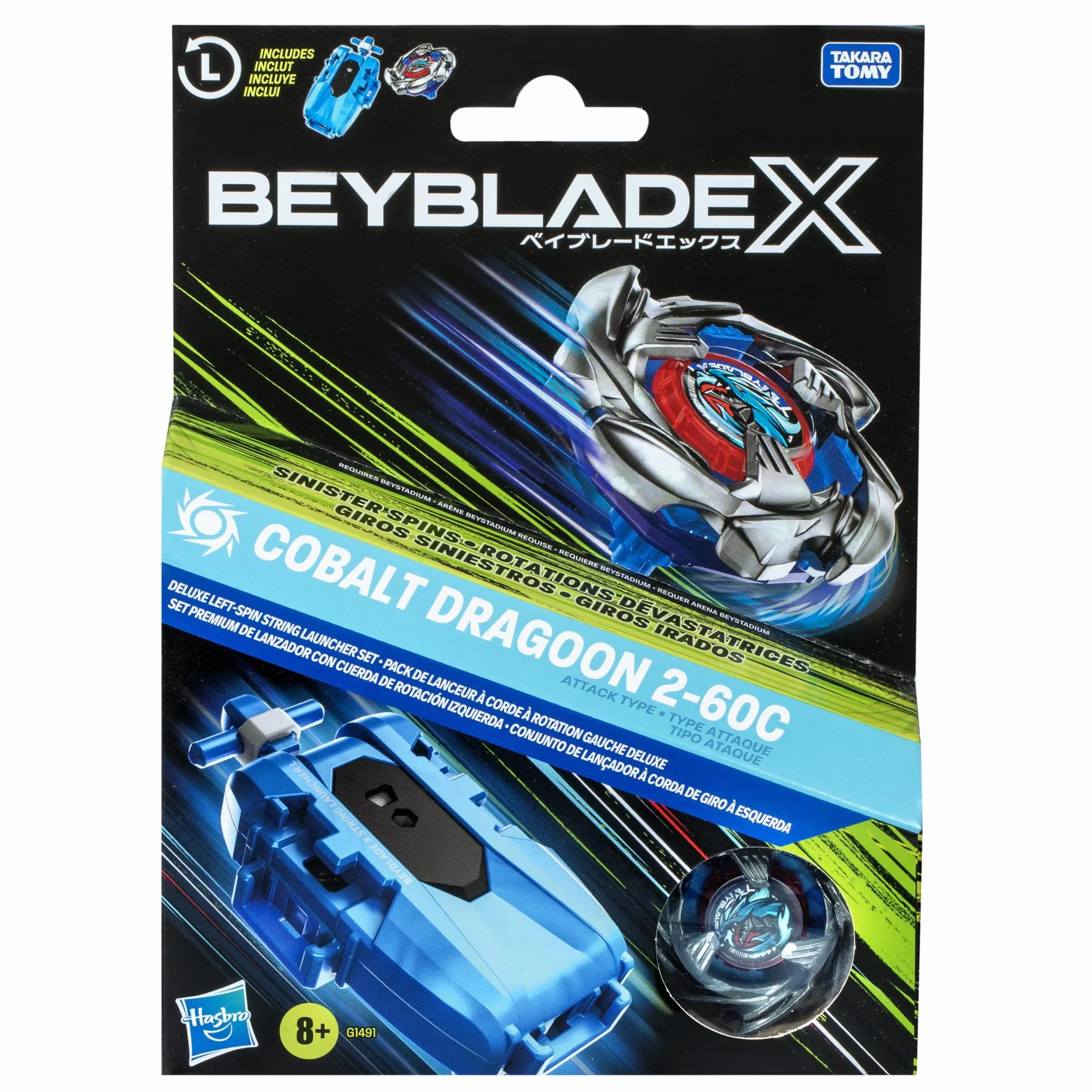 Beyblade X Pack Cobalt Dragoon 2-60C avec Lanceur à Corde Deluxe à Rotation Gauche