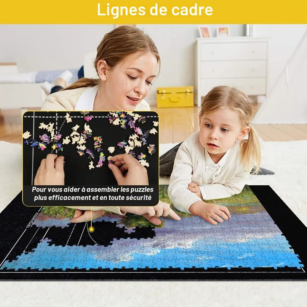 Ainiv Tapis Puzzle Rouleau Feutre 1500 pièces Antiglisse Portable Rangement Noir