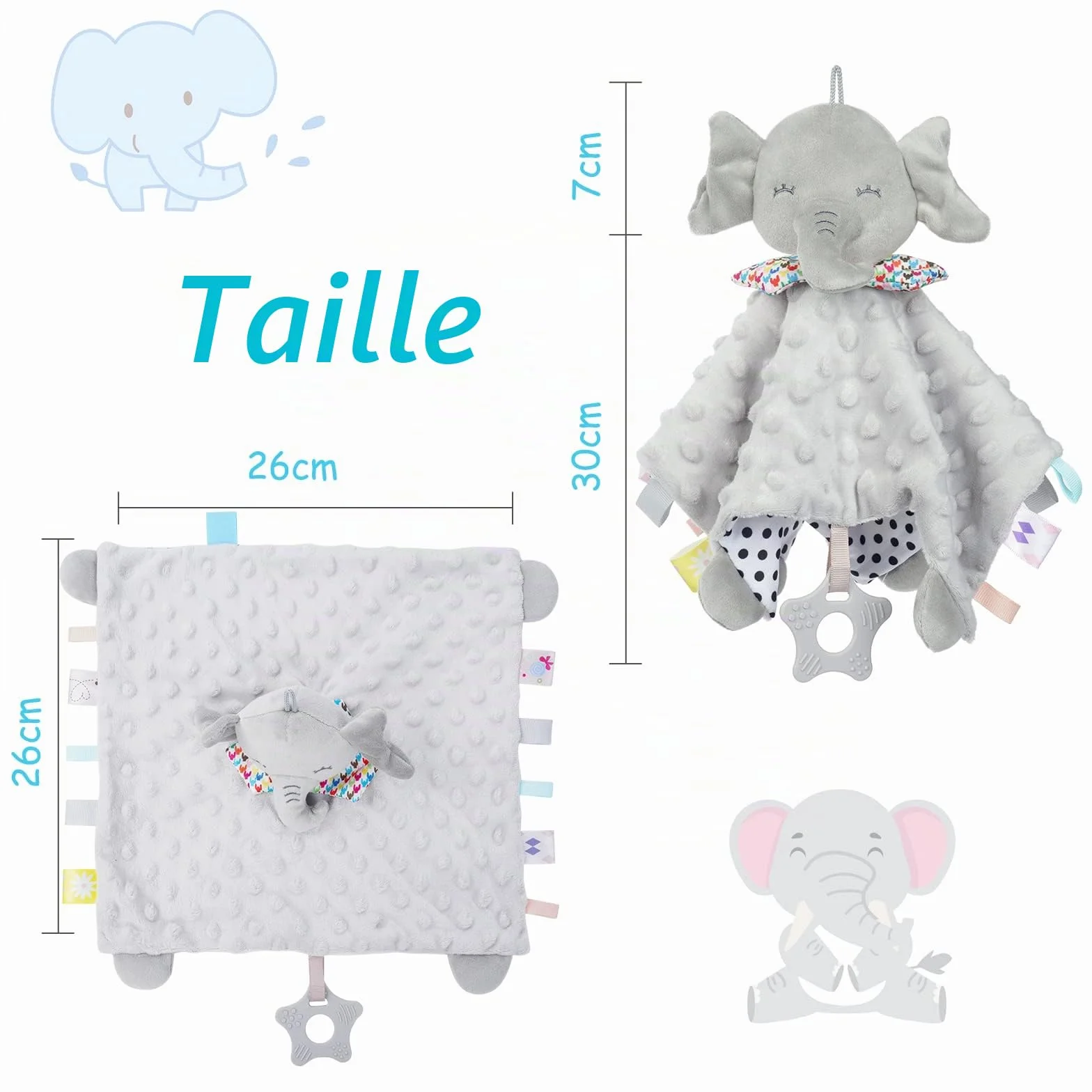 Vicloon Doudou Personnalisé Eléphant Serviette Apaisante d'Eveil Bébé Nouveau-né