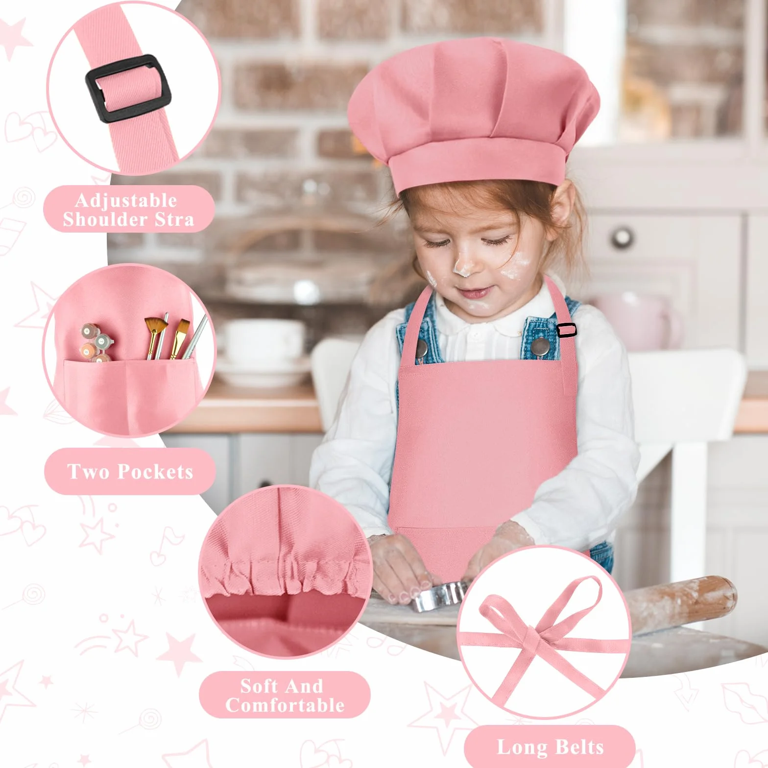 Tablier et toque de chef pour enfant réglable avec 2 poches cuisine pâtisserie peinture