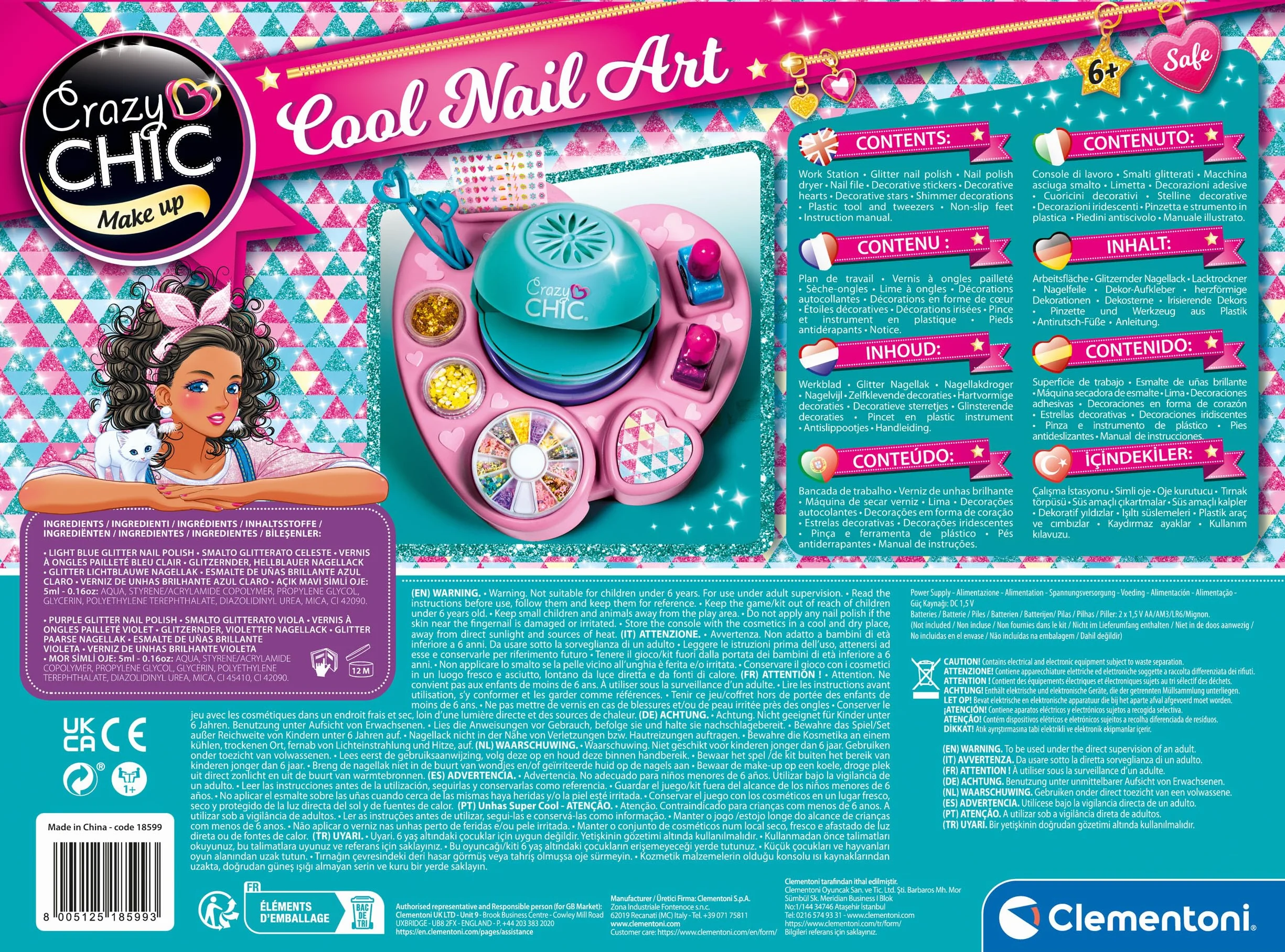 Crazy Chic Cool Nail Art Kit Manucure Séchoir Vernis Stickers 6 Ans+