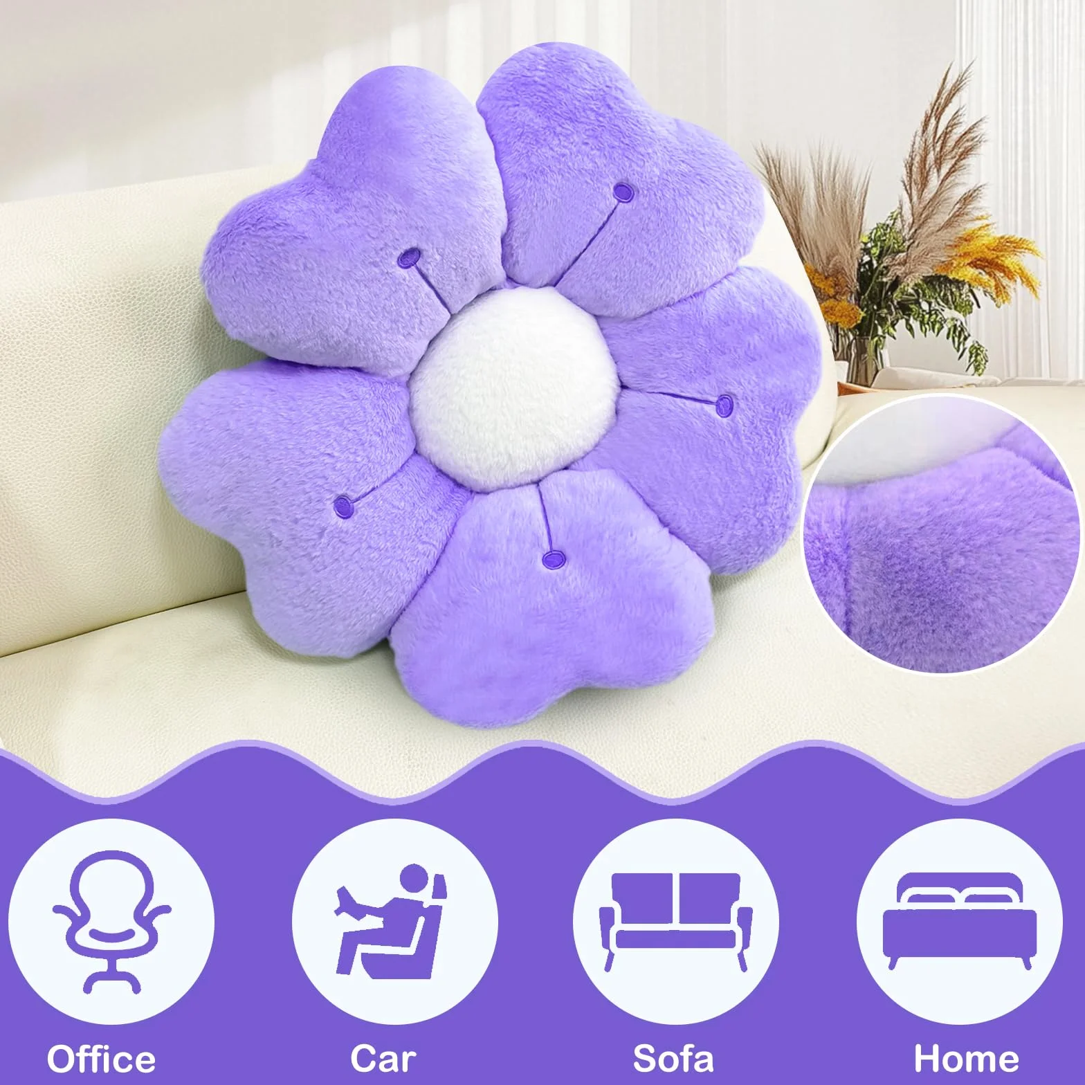 Coussin Fleurs Oreiller Floral Peluche 50cm Violet