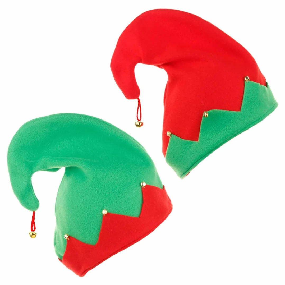 Bonnet Elfe Rouge et Vert Chapeau Lutin avec Grelots pour Cosplay Noël