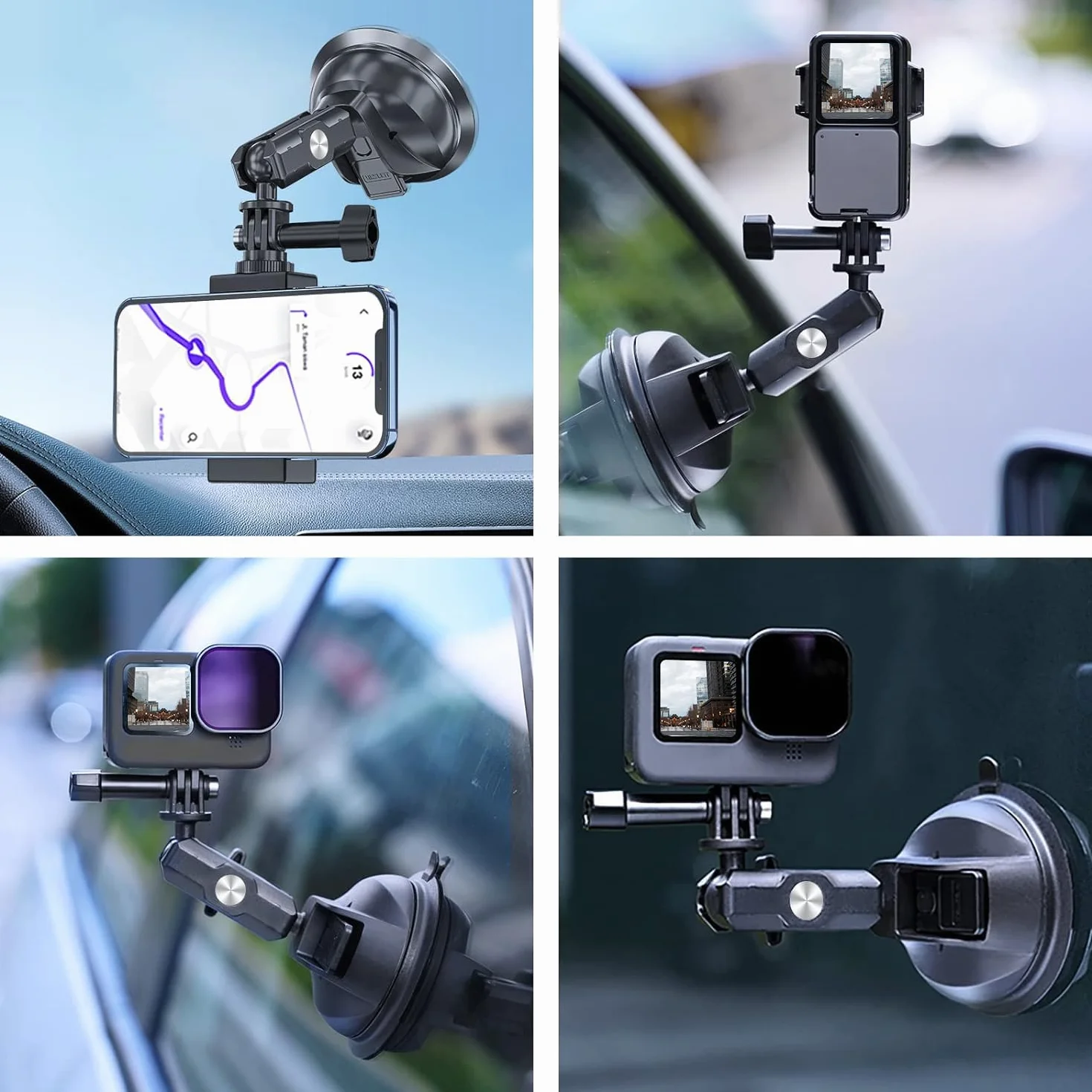 TELESIN Support Ventouse pour DJI Osmo Action 6/5/4 Pocket Osmo 360, GoPro Hero 13/12/11/10, Insta360 X5/X4, Accessoires Caméra d’Action