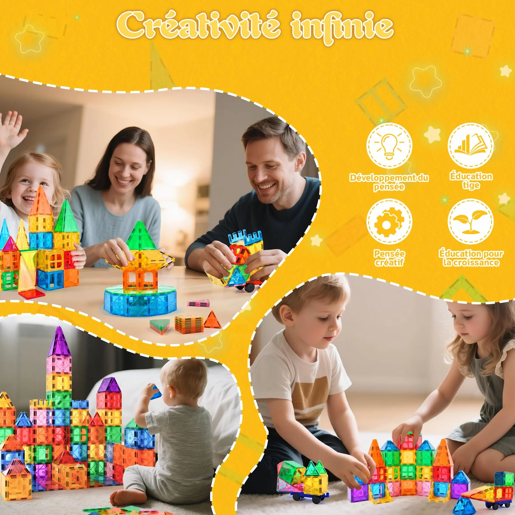 Blocs Construction Magnétiques 100 Pièces Jouets Magnétiques Enfant 3-8 Ans