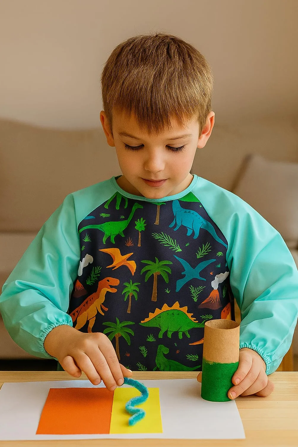 Tablier Peinture Enfants Imperméable Manches Longues 3 Poches Lavable pour Peinture Bricolage Cuisine