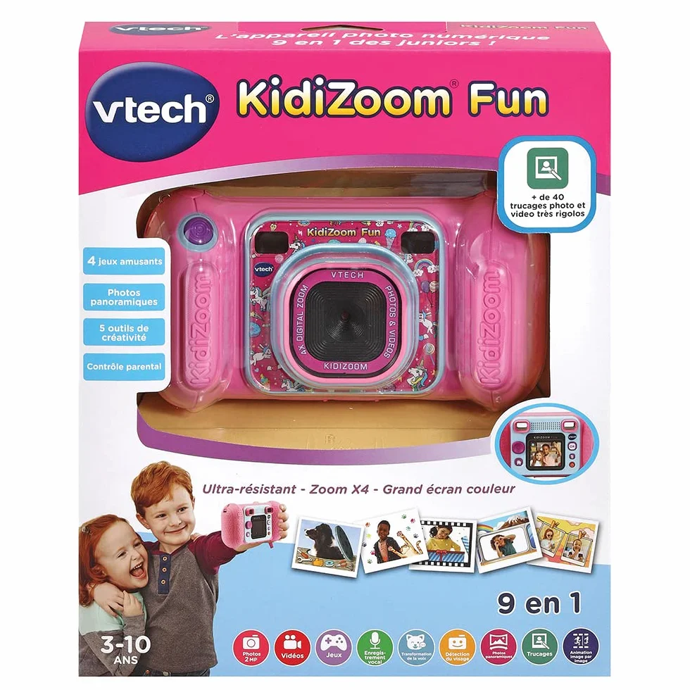 VTech KidiZoom Fun Rose Appareil Photo Numérique Enfant 9 en 1 Photos Vidéos Écran Couleur Cadeau 3-10 Ans