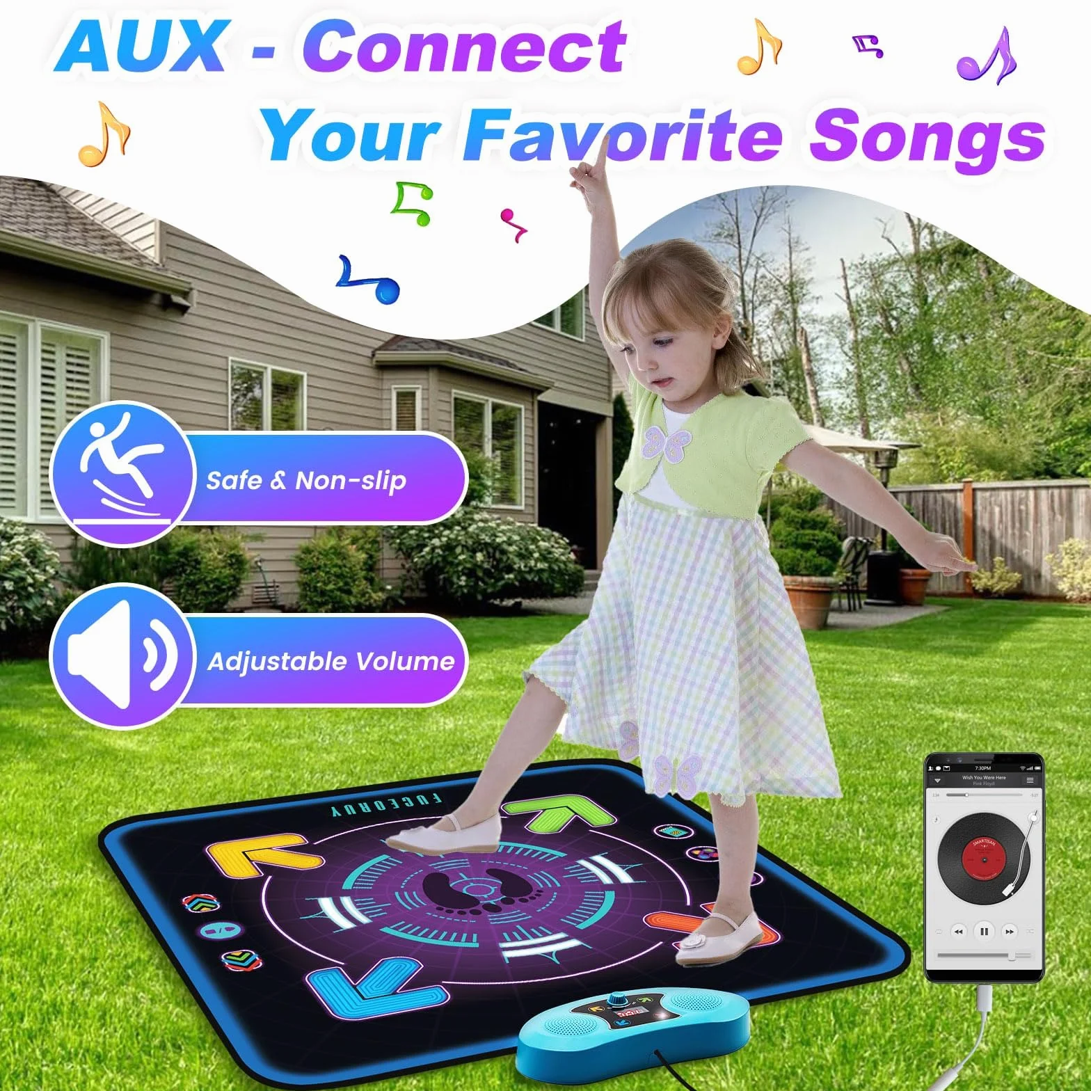 Tapis de Danse Musicale avec Lumières LED pour Enfants 4-10 Ans, 3 Modes de Jeu, Cadeau Anniversaire Noel