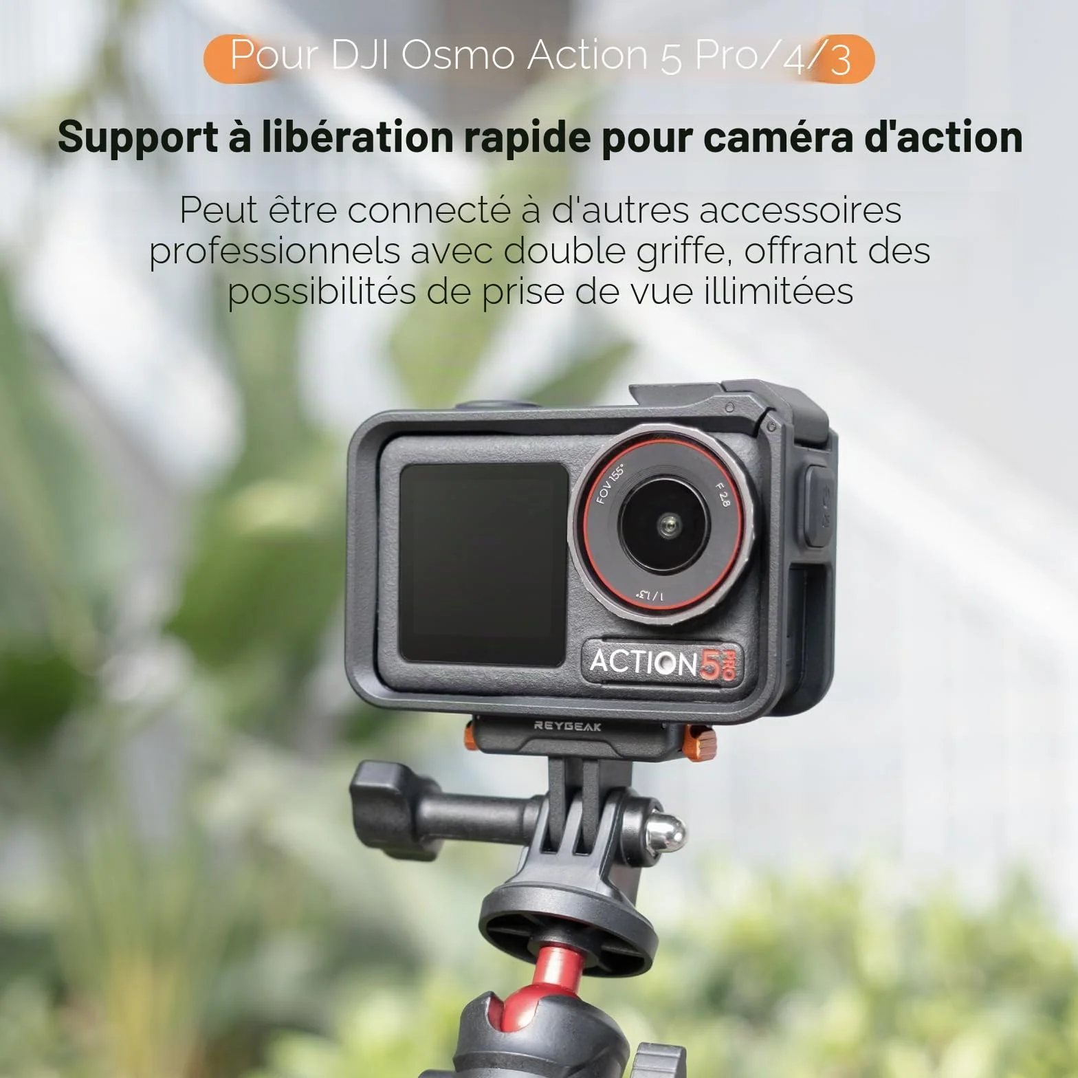 REYGEAK Support magnétique à changement rapide compatible Osmo Action 5 Pro/4/3