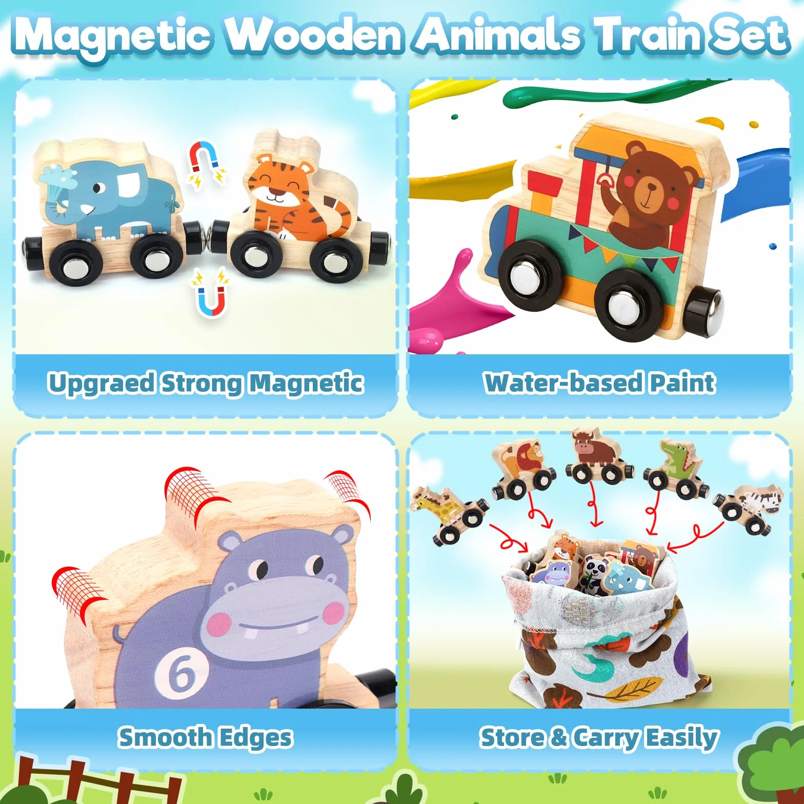 Jouet en Bois Magnetic Train Animaux de la Ferme Jeu Educatif Montessori 1 2 3 Ans Cadeau Fille Garçon