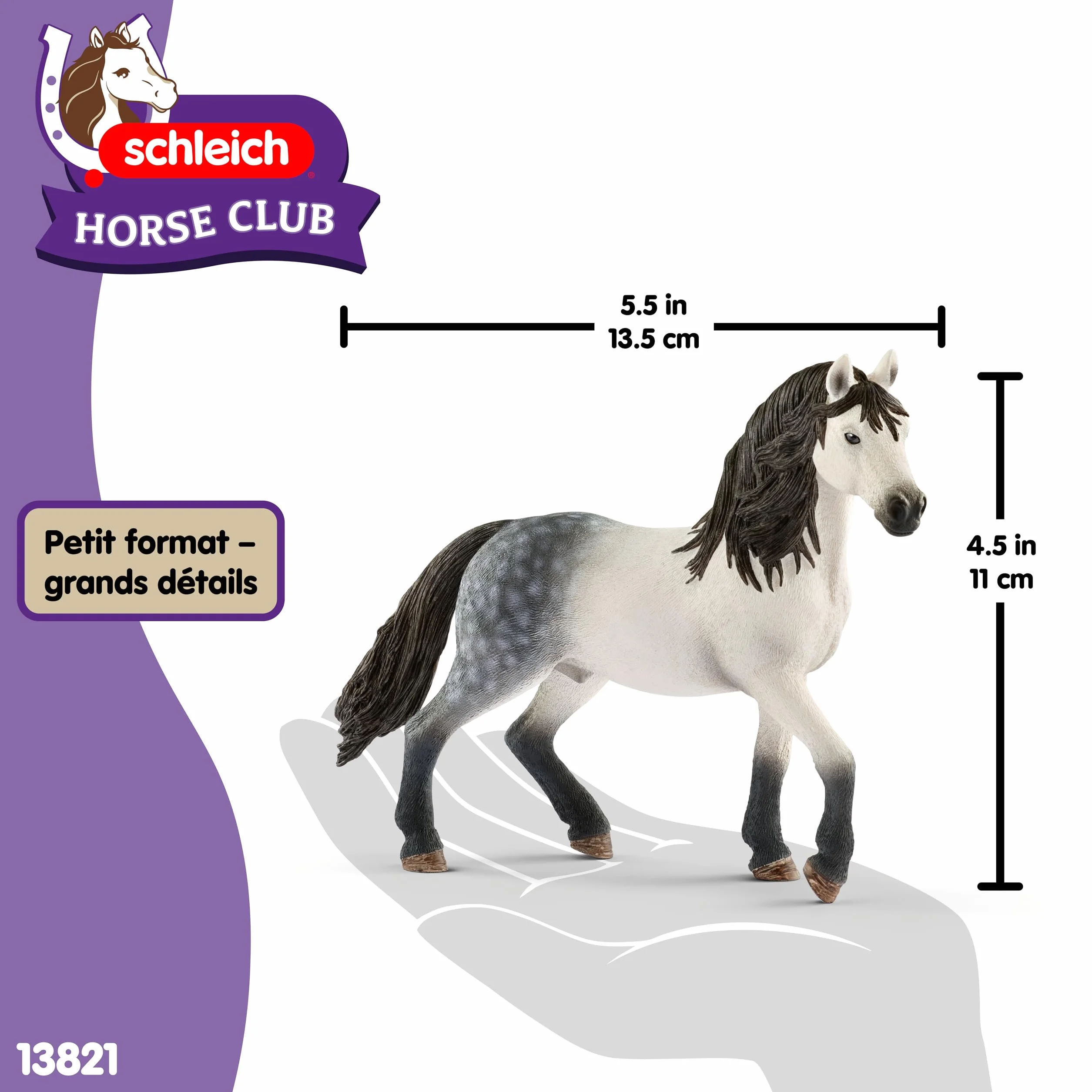 Schleich Horse Club Étalon andalou 13821 Cheval fidèle aux détails Jouet Cheval 14 x 4 x 11 cm