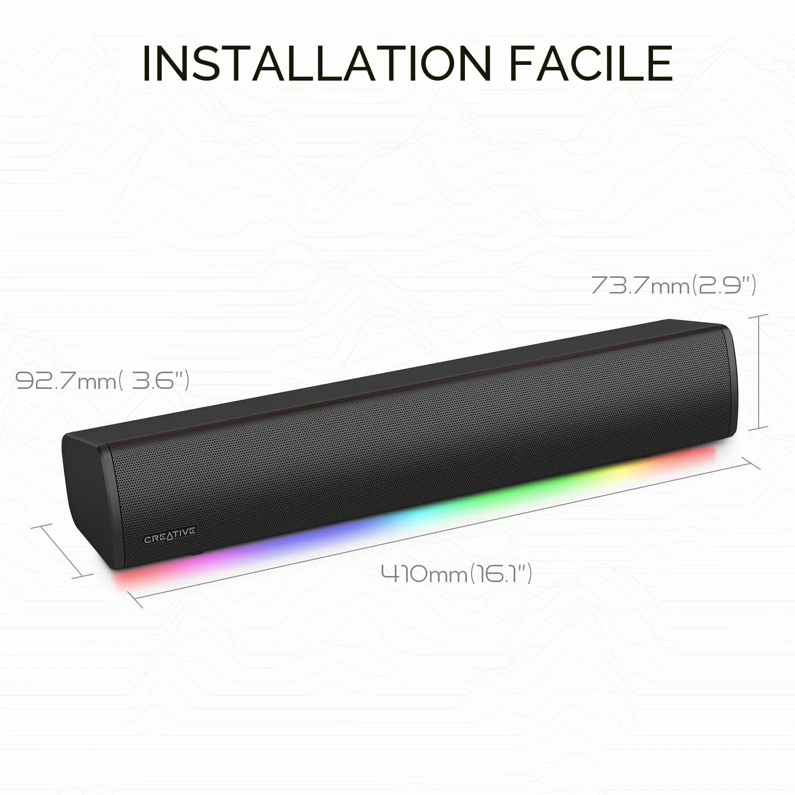 Sound Blaster GS3 Barre de Son de Jeu compacte RVB SuperWide USB Bluetooth 5.4 Sortie Casque PC Mac