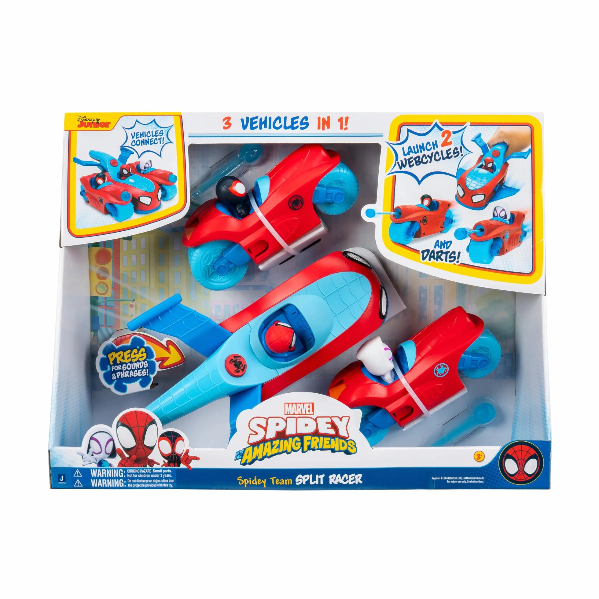 Marvel Spidey Team Split Racer – Véhicule 3 en 1 de 21,6 cm avec fléchettes et Effets sonores