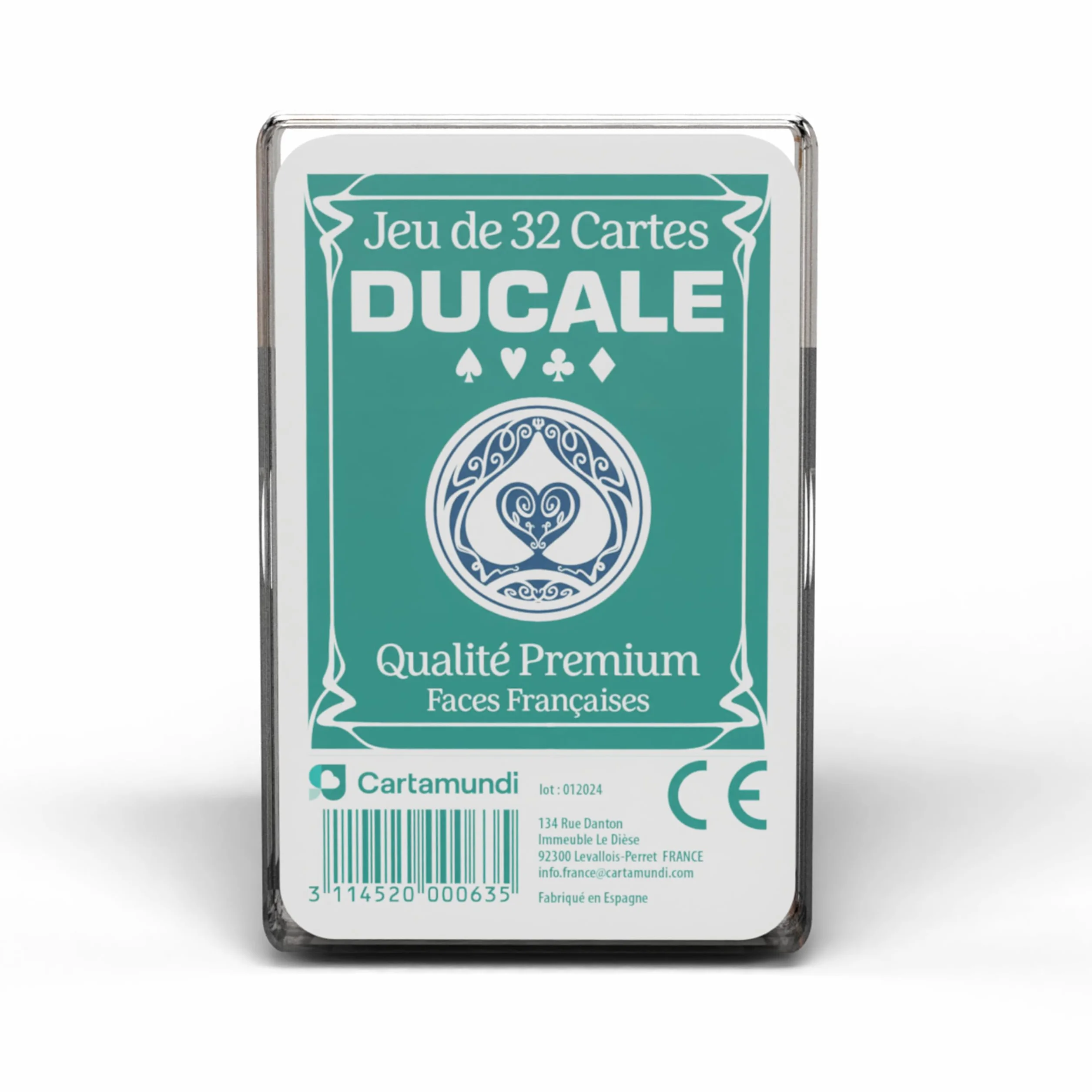 Ducale Origine Jeu de 32 Cartes à Jouer Premium Boîte de Rangement Belote Manille Fabriqué en France