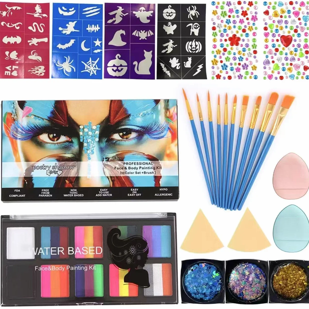 Kit de Maquillage arc-en-ciel pour Enfants et Adultes Halloween Fêtes Jeux de Rôle