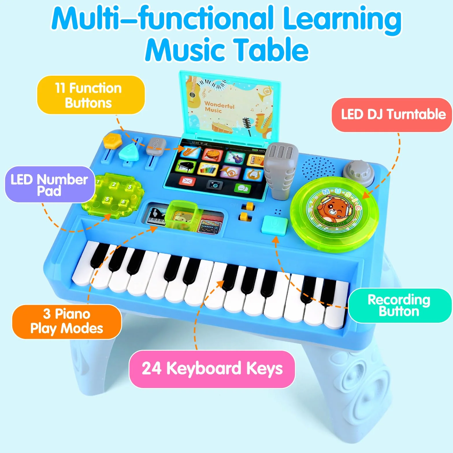 Table de Mixage DJ avec Piano Jouet Musical Bebe 3-18 Mois, Table Activite Bebe Platine DJ Jeux Musique Enfant 1-3 Ans