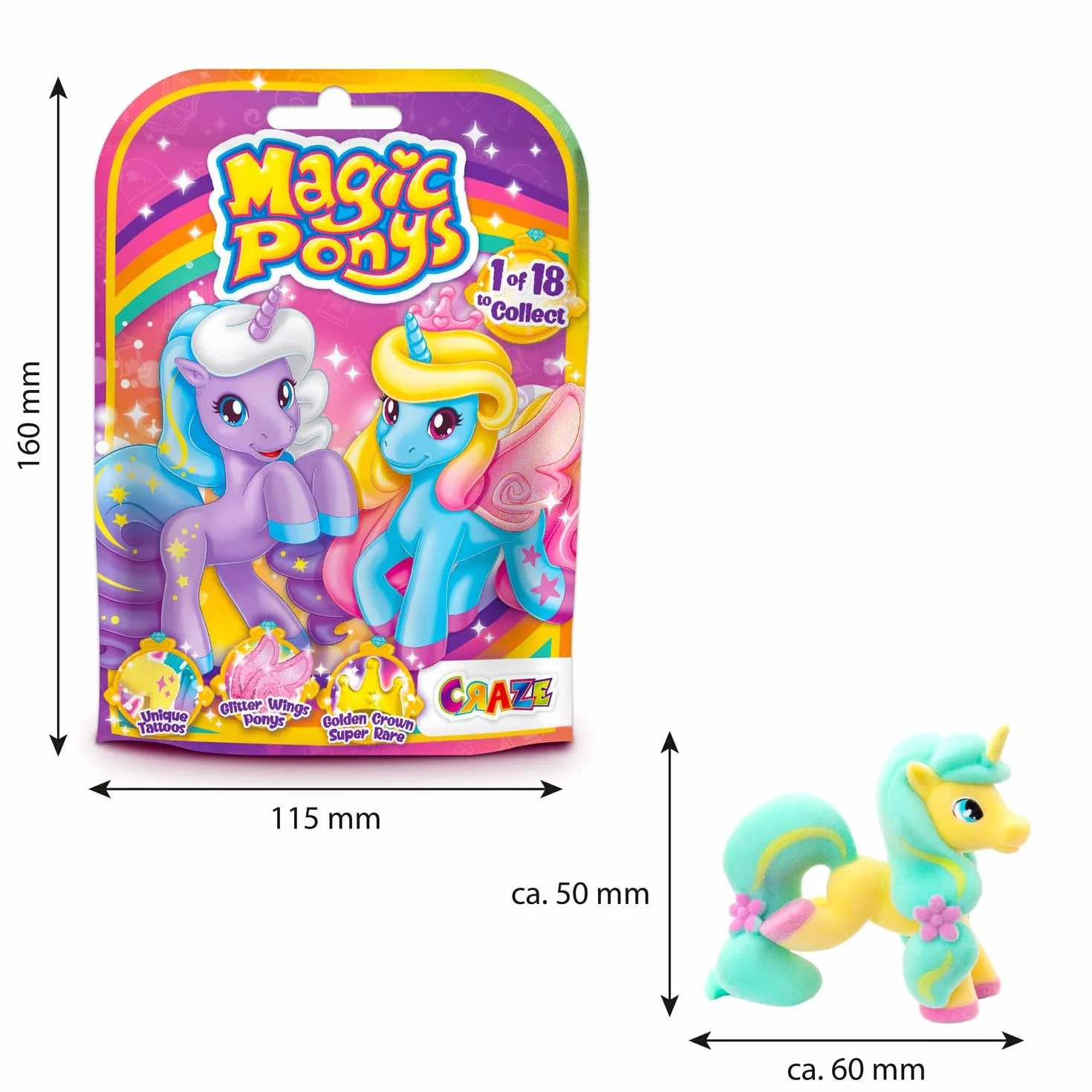 Craze Magic PONYS Figurine de Poney avec Tatouages Magiques, 18 Jouets à Collectionner pour Enfants