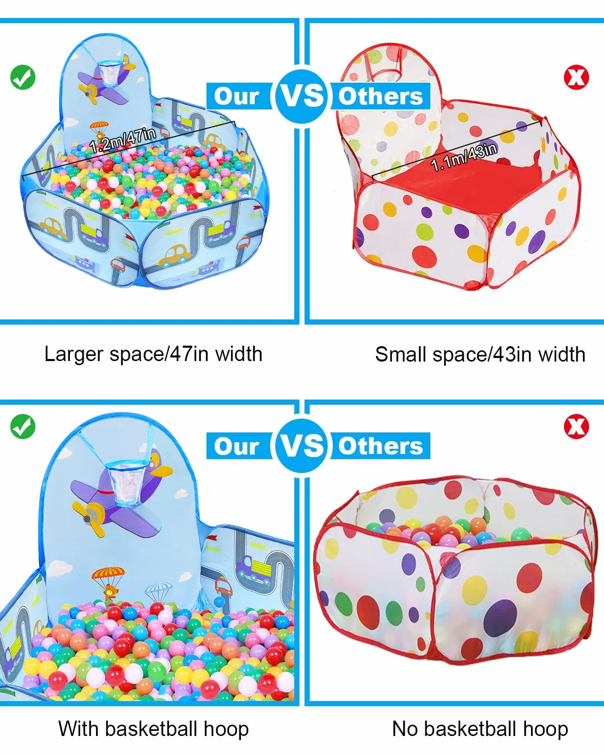 Piscine à Balles Enfant MAIKEHIGH, Pop Up Bébé Ball Pool Tente de Jeu avec Panier de Basket-Ball, Intérieur Extérieur