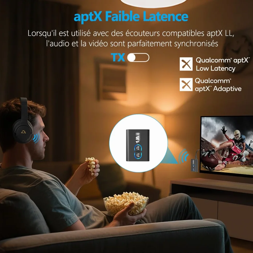 1Mii ML300 Transmetteur Récepteur Bluetooth 5.3 TV Casque sans Fil aptX Faible Latence HD AD 3.5mm AUX Adaptateur Audio