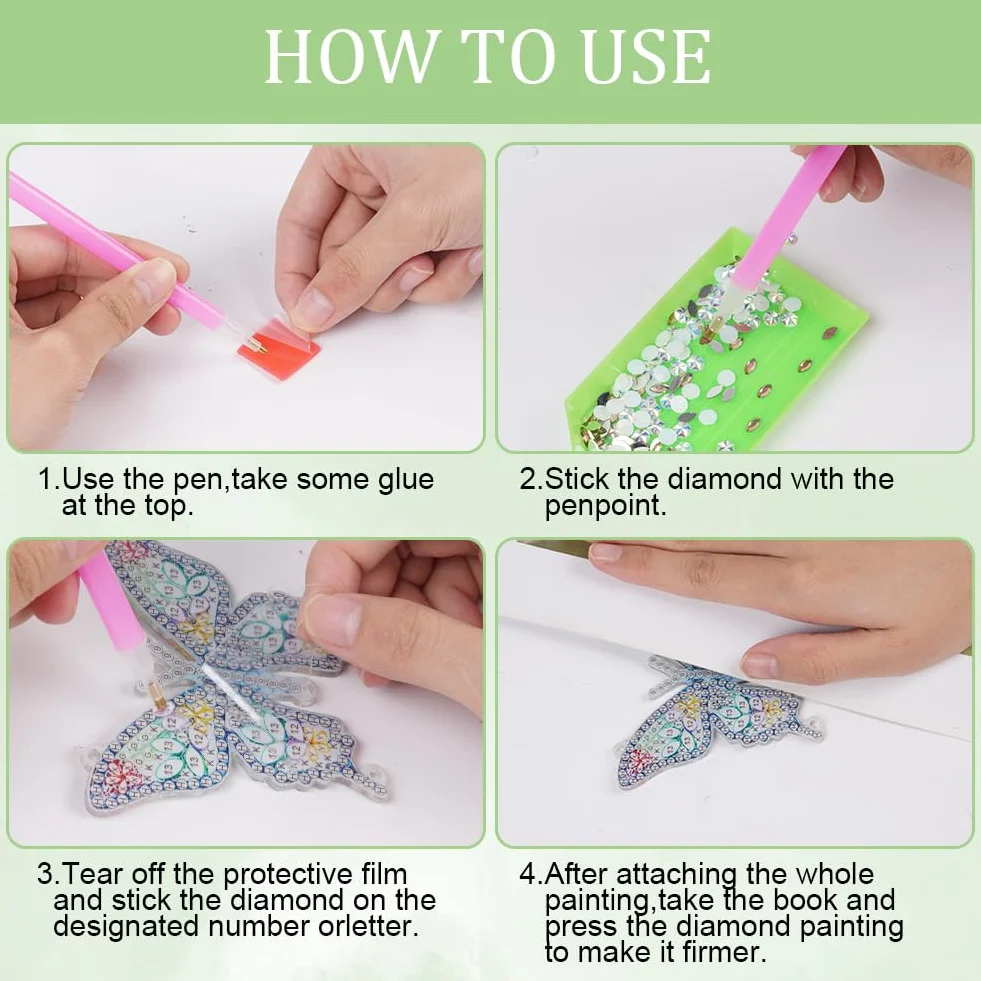 Aolso Carillon à Vent en Cristal 5D Diamant Peinture 3 Pièces DIY Strass Double Face Papillon