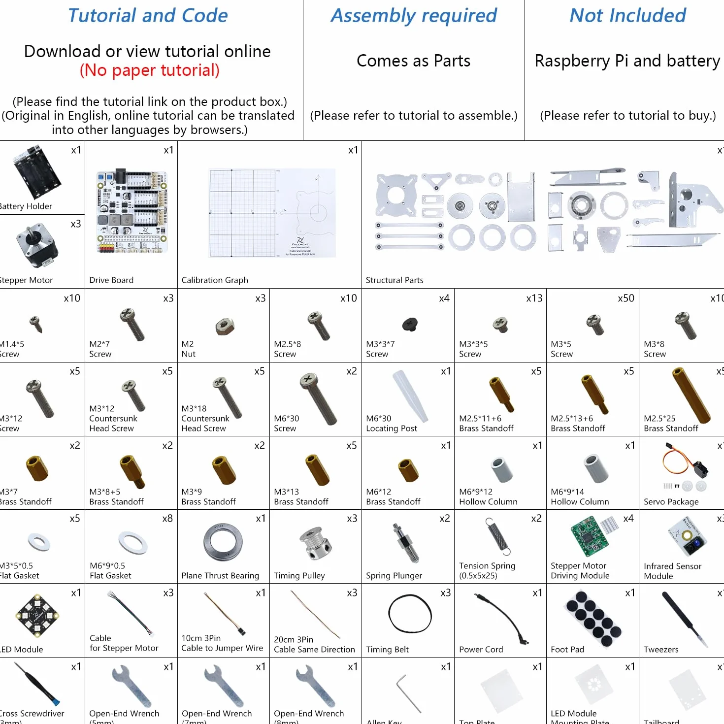 Kit de Bras Robotique Freenove pour Raspberry Pi, Moteur Pas à Pas, Structure Métallique