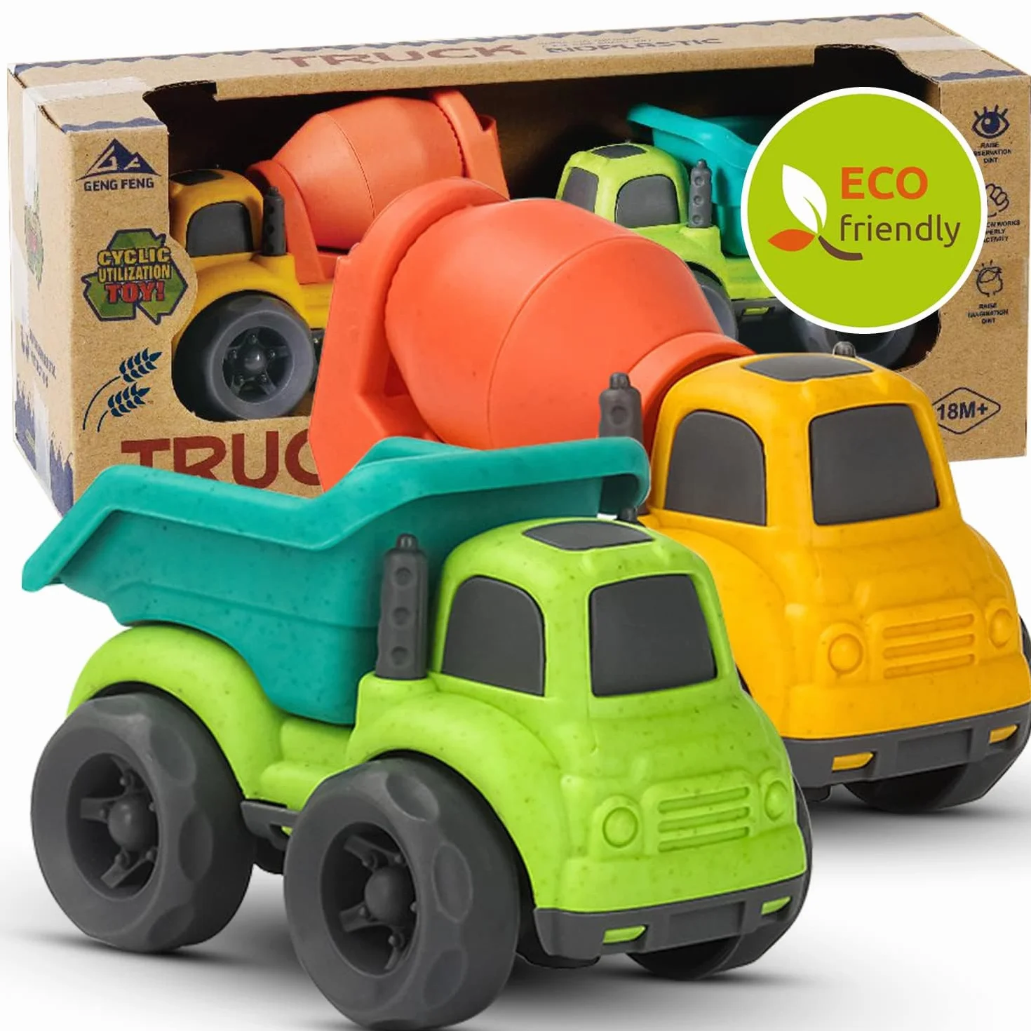 Petite Voiture Enfant 2 Pièces Mini Voiture Jouet Camion Plastique Biologique Voiture Enfant Garçons Filles Jouets Sable Véhicules Friction Vert 1 2 3 Ans