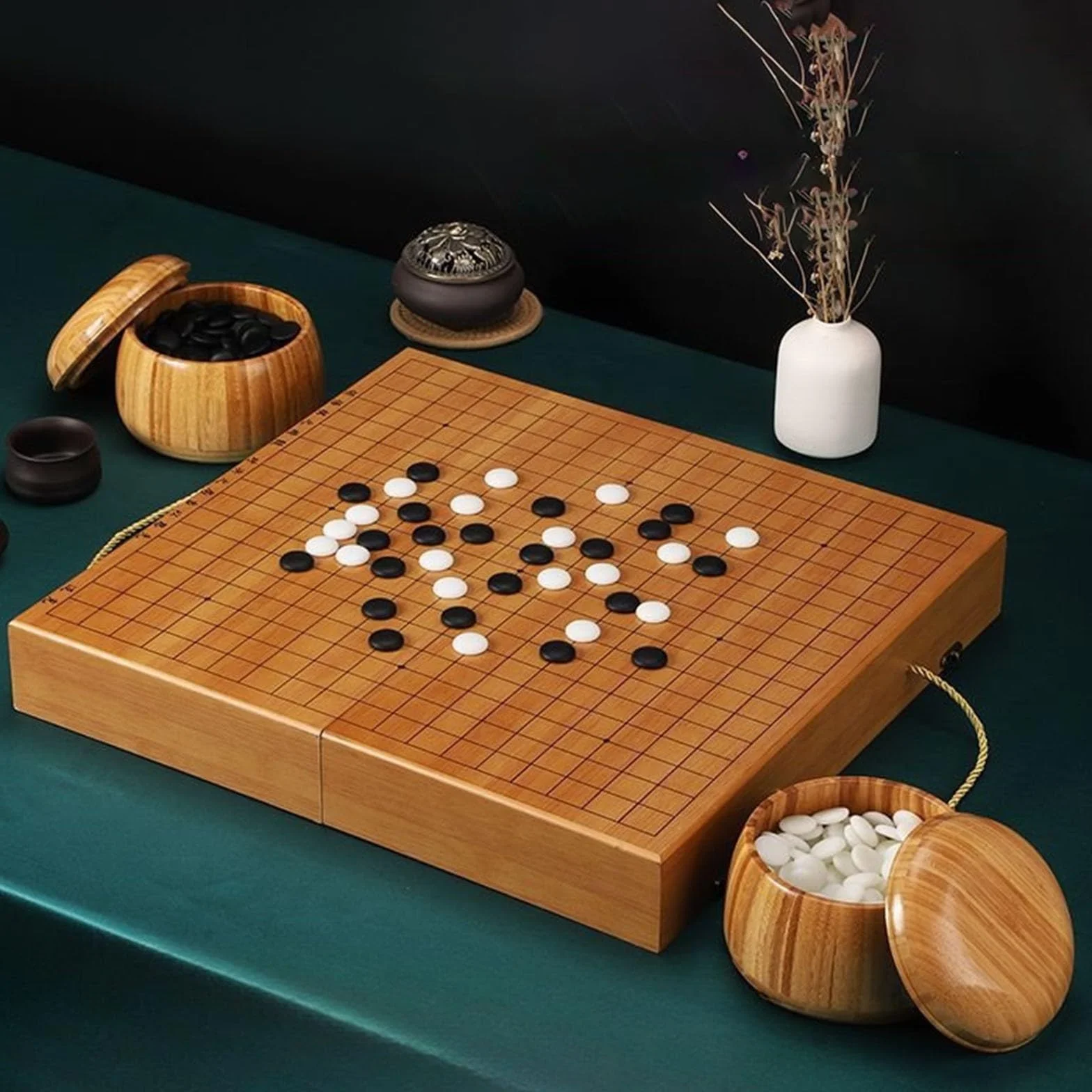 Ensemble Go en bambou de qualité supérieure avec 361 pierres en bakélite et bols réversibles étanches pour débutants et jeux à deux joueurs (b, e)