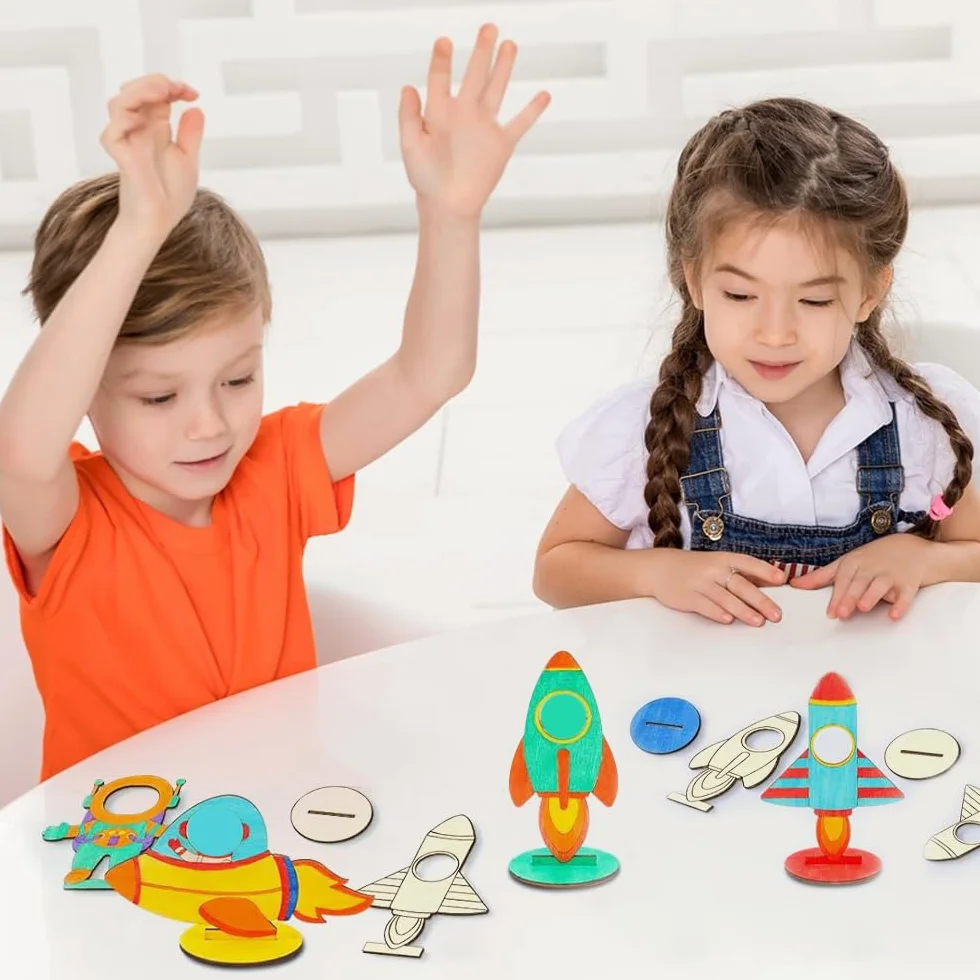 Fusée Enfant Carillon à Vent Extérieur, Kits Bricolage Fusée en Bois Anniversaire, Décoratifs Artisanat pour Filles Garçon Halloween