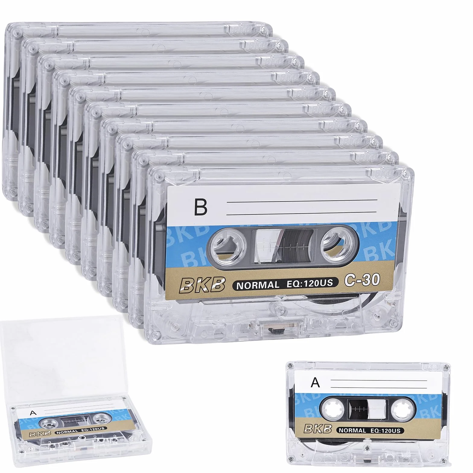HOMURY 10 cassettes audio vides 60 minutes faible bruit étui plastique transparent