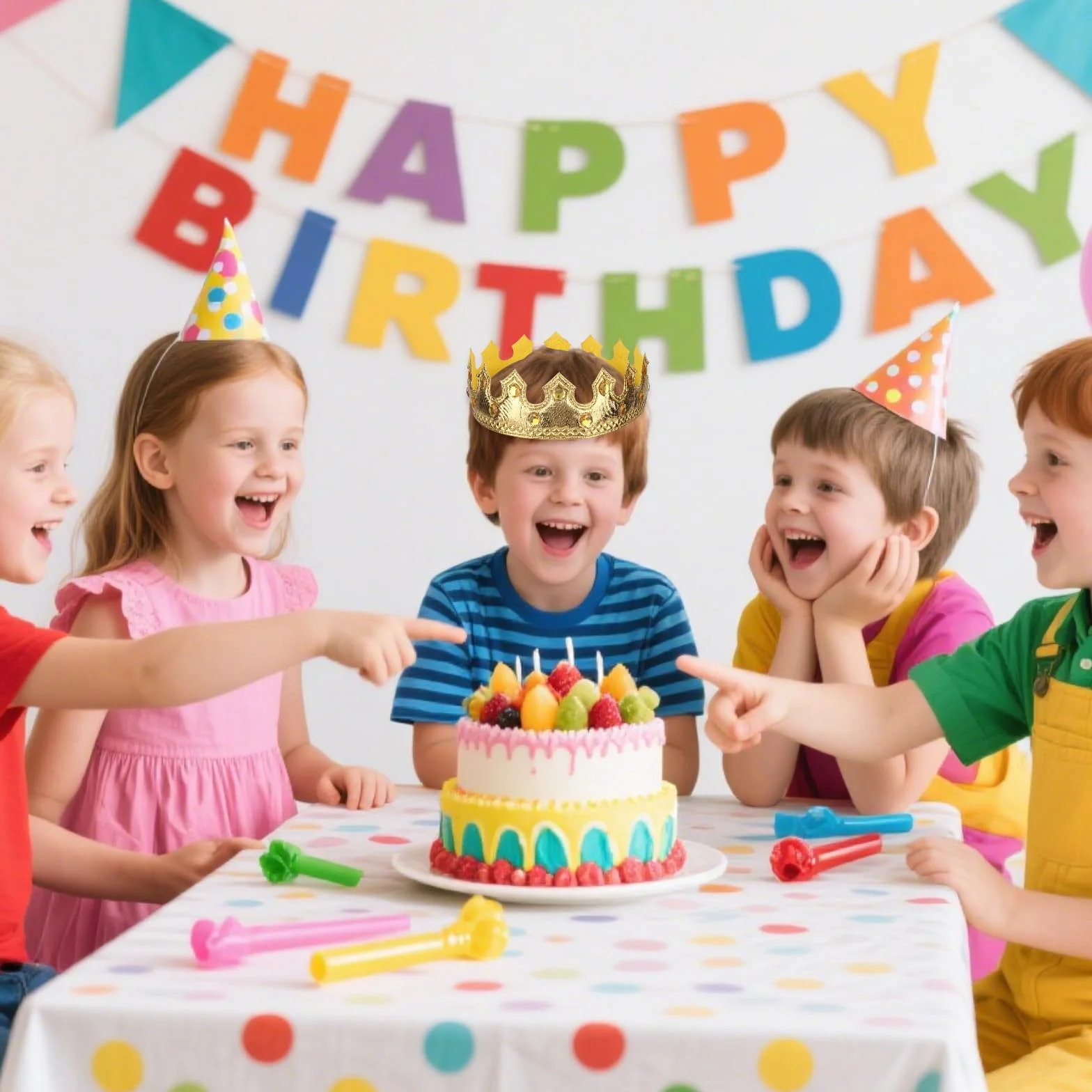 Couronne Royale Dorée avec Pierres Précieuses pour Enfants - Accessoire de Costume Anniversaire Halloween