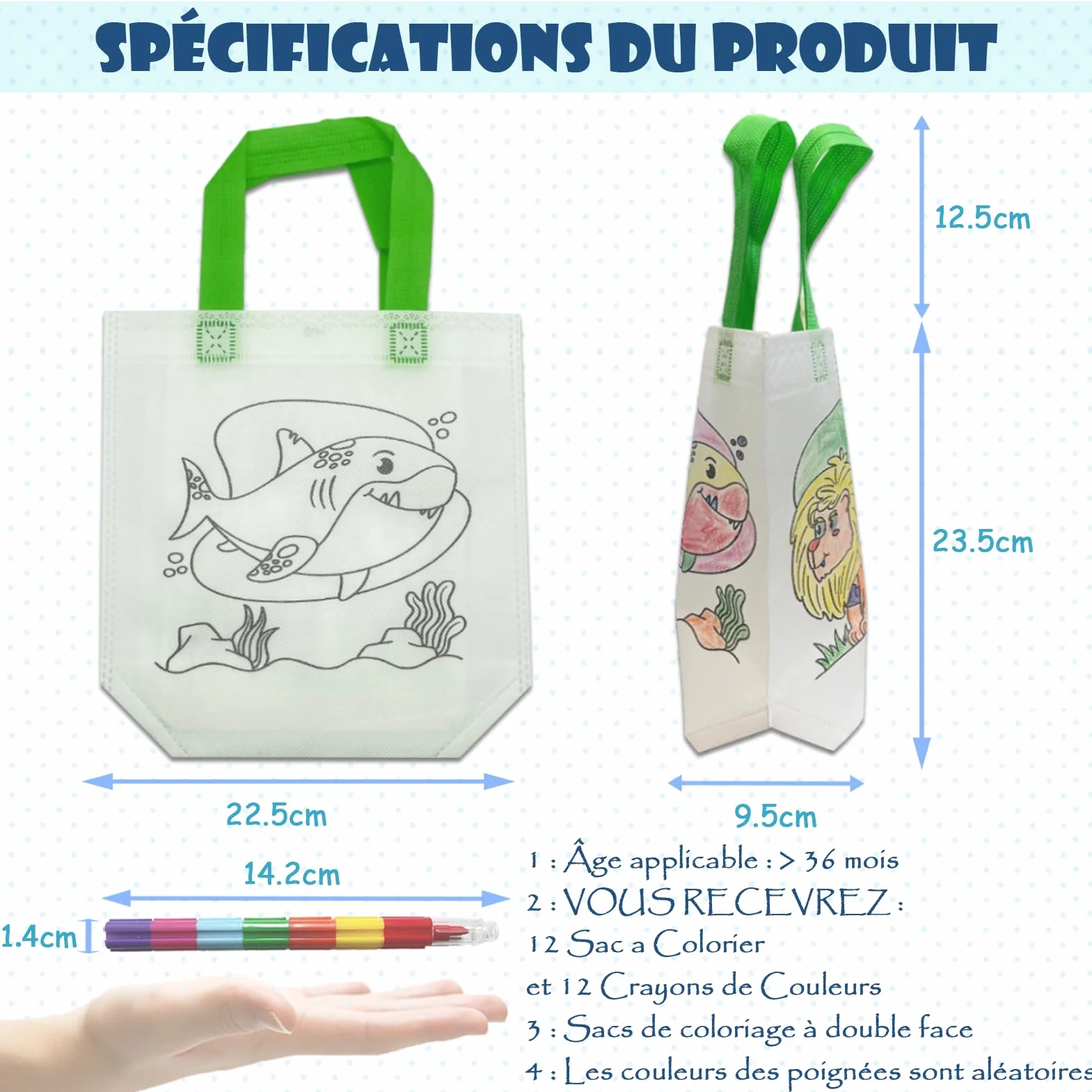 ICEPAPA Kit Peinture Enfant 12 Sac a Colorier 12 Crayons de Couleurs empilables 7 couleurs Cadeau Anniversaire Enfants