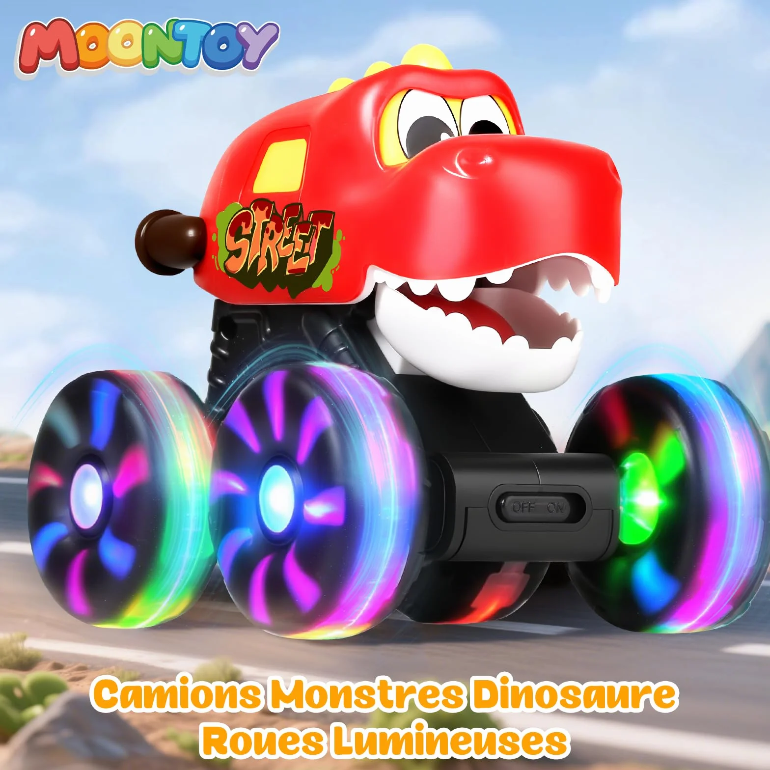 MOONTOY 3 Pièces Dinosaure Jouet Monstre Voiture Lumineuse à Pression pour Bébé 1 an