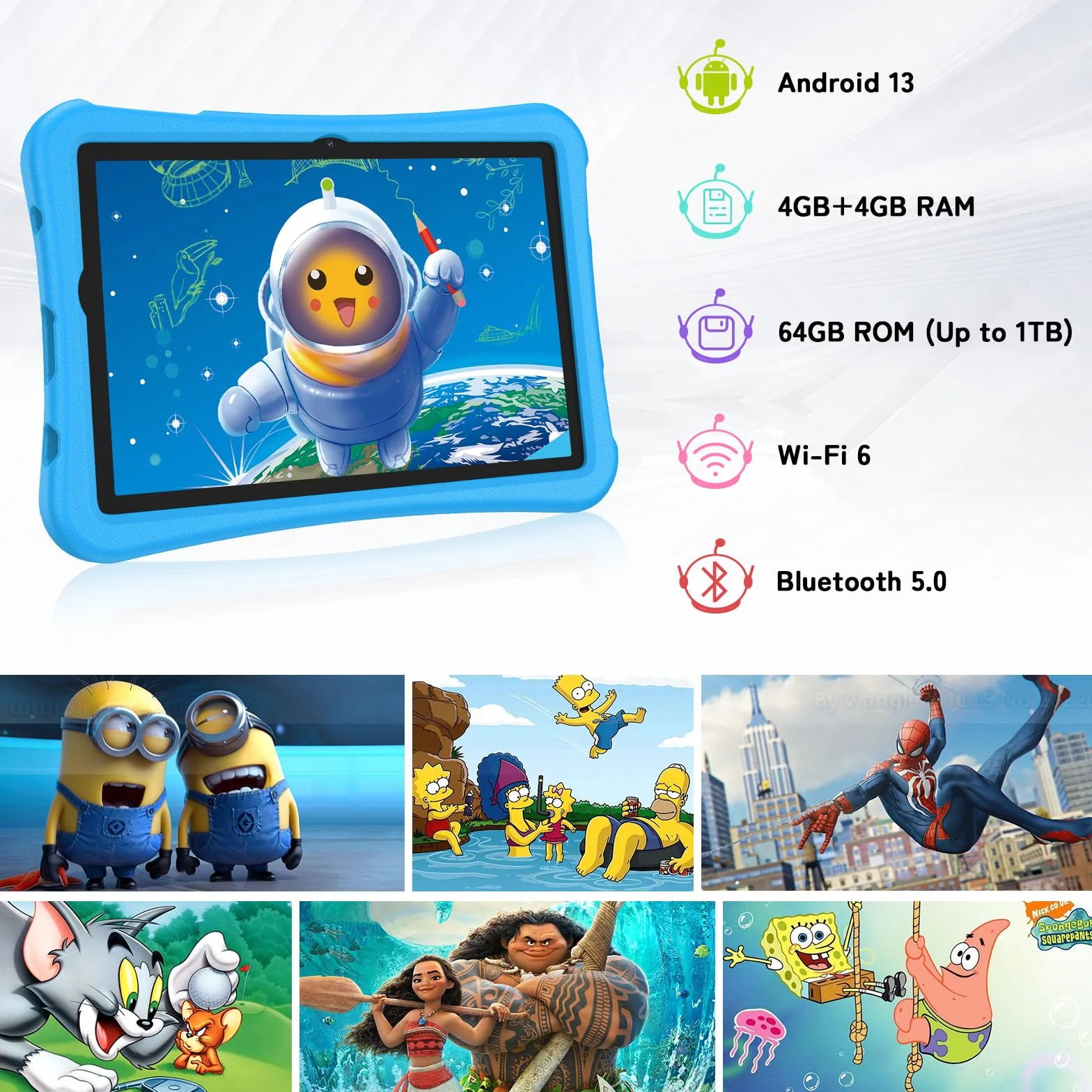 UMIDIGI Tablette pour Enfant 10,1" Android 13, G2 Tablette Enfant à partir de 3 Ans 8 Go (4+4) RAM + 64 Go de ROM/1 to, Protection des Yeux 1280 x 800 HD, WiFi6, 6000 mAh 8 MP + 8 MP avec étui