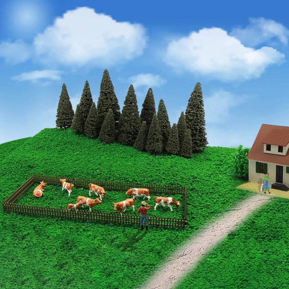 Farm Animals Figure Toys Set 1:87 HO Scale Model Cows Figures 36PCS Miniature Landscape