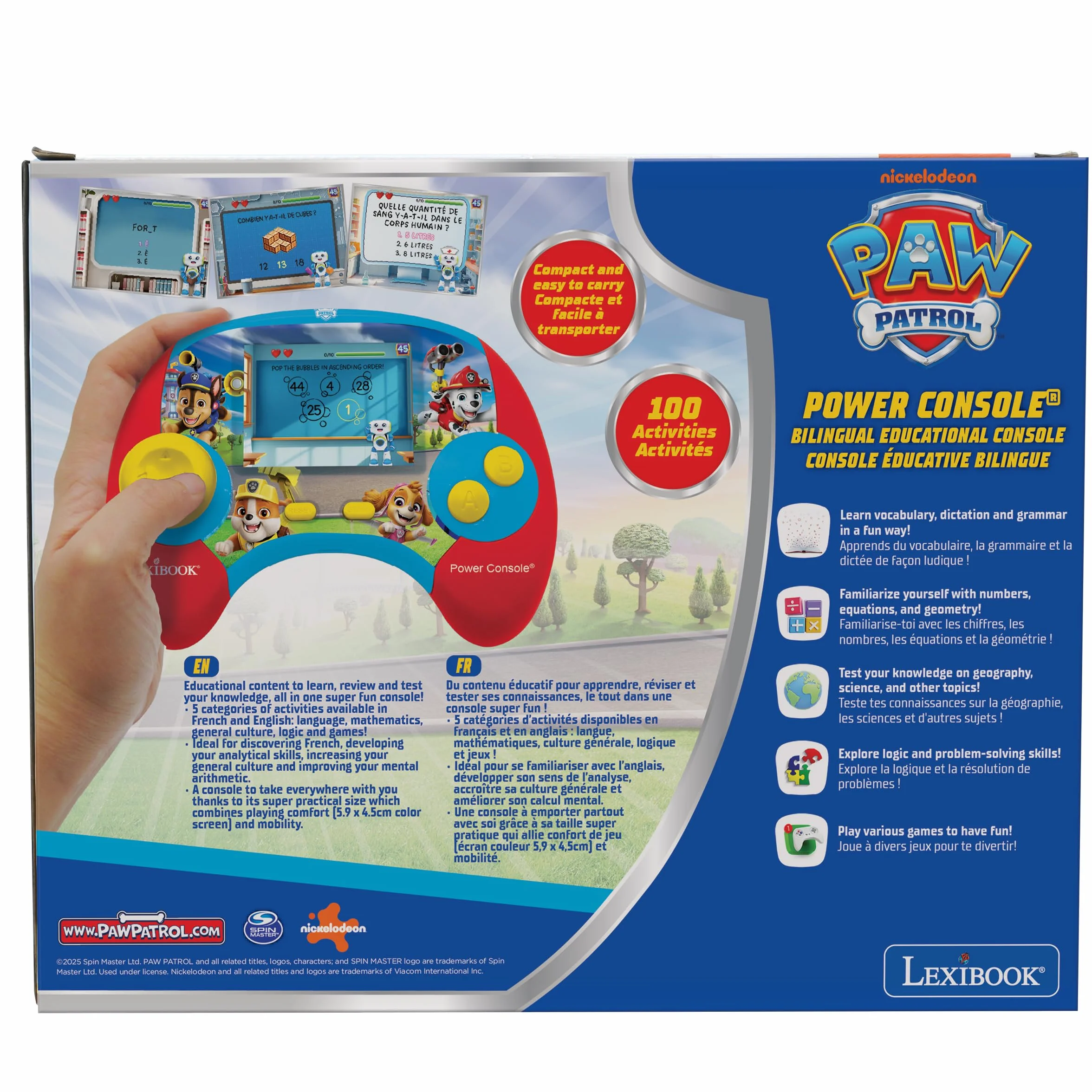 Lexibook La Pat' Patrouille Power Console Console de Jeux éducative bilingue Français/Anglais 100 activités JCG100PAi1