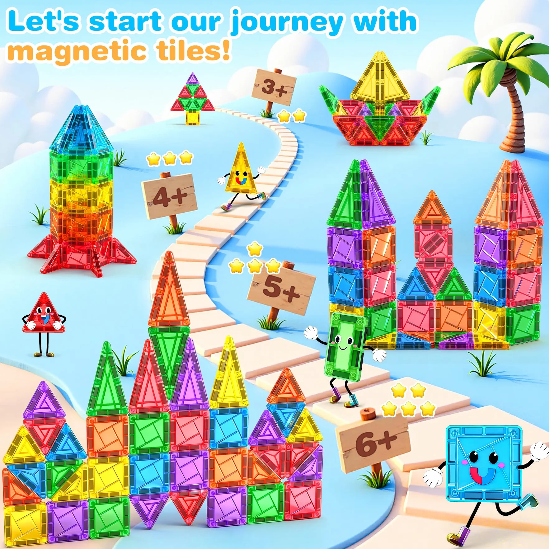 Bloc de Construction Magnetique 54PCS Jouet Cadeau Enfant 3 Ans Blocs Magnetic Tiles Montessori