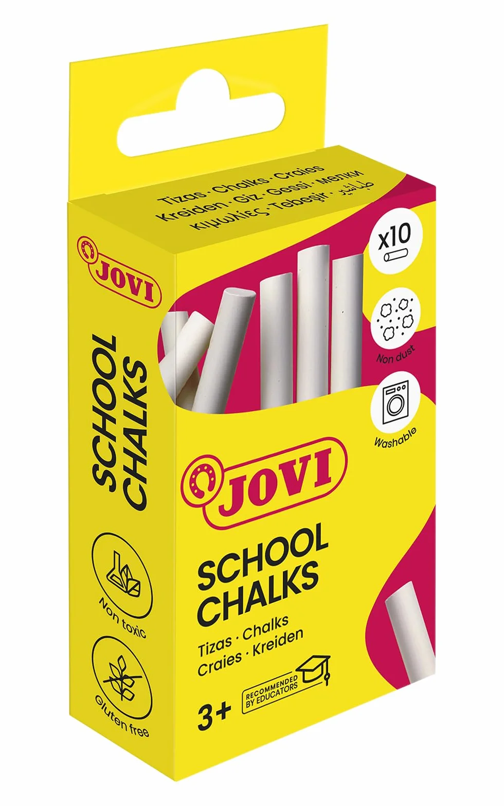 Jovi Craies CLASSCOLOR Boîte de 10 unités Couleur blanche Sans poussière Facile à effacer Résistante Sans gluten