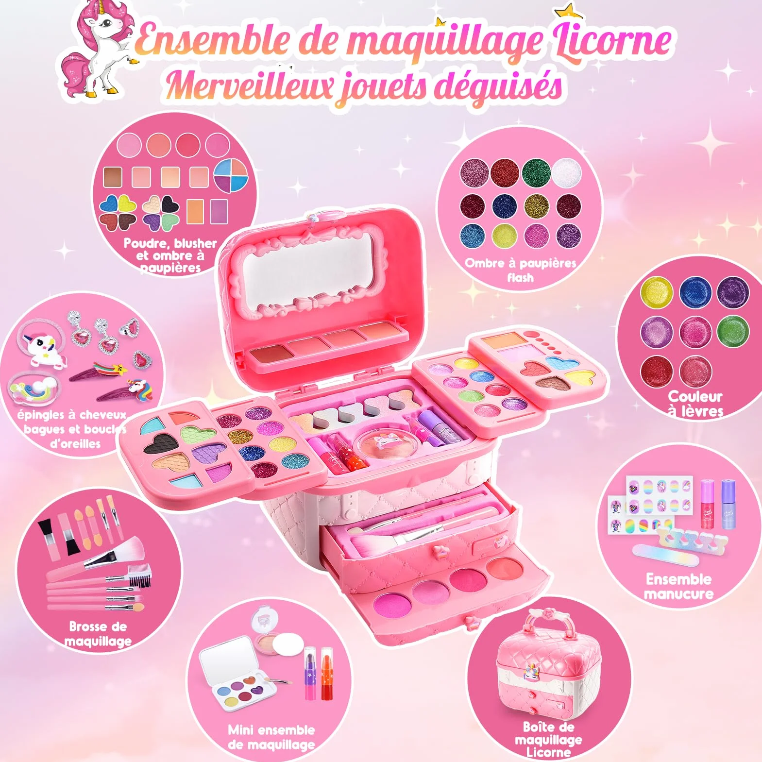 Hapikids Maquillage Enfant Licorne Cadeau Fille 3-10 Ans Jouet